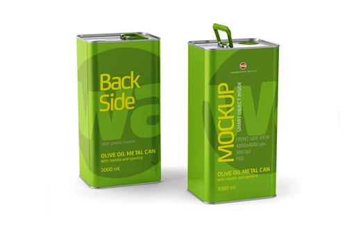 Olive Oil Metal Can 3Le Mockup Back Front Side View 2 pak
