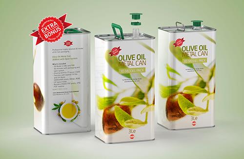 Olive Oil Tin Metal Can 3le 3D model with handle + bonus