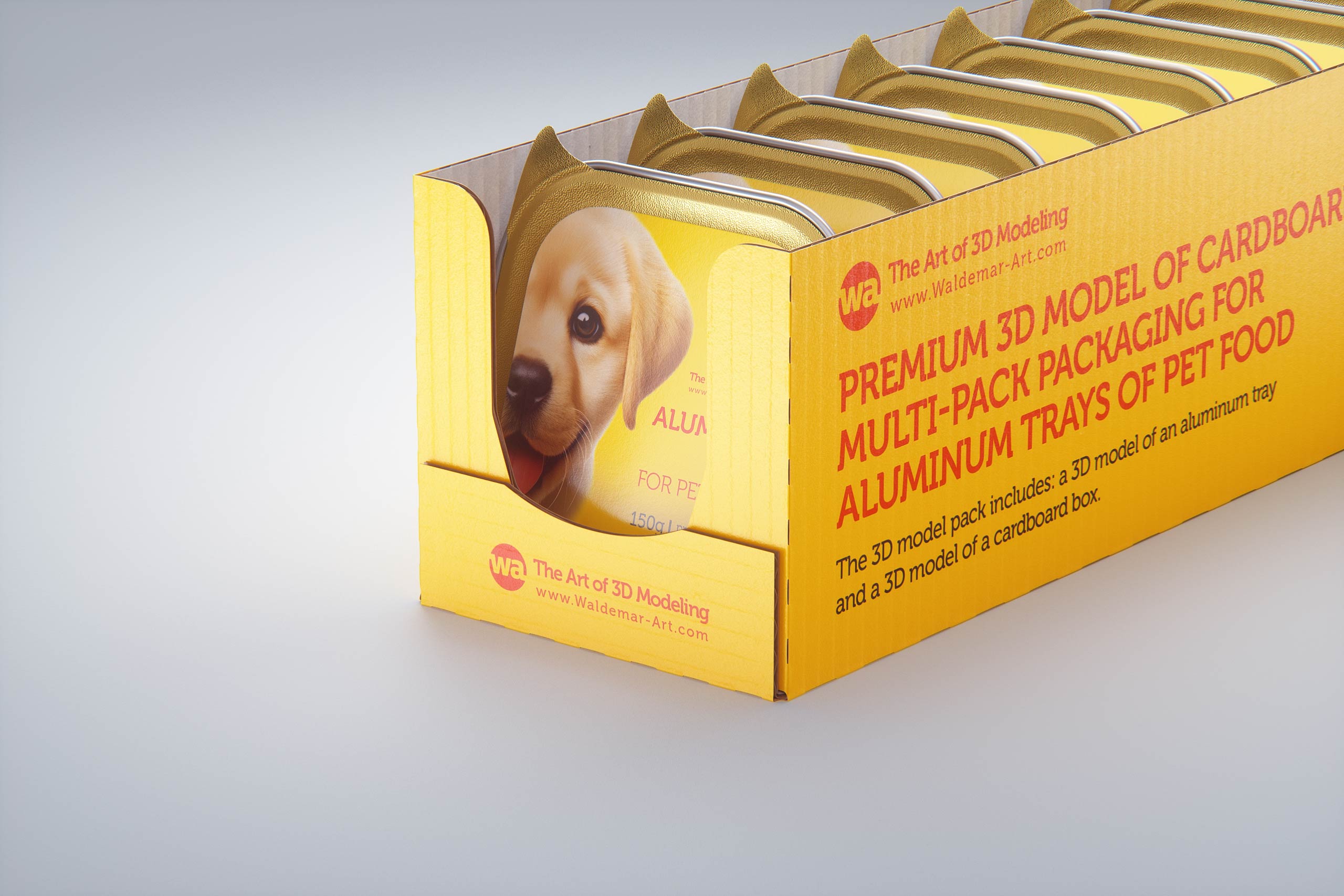 Premium 3D model of cardboard multi-pack packaging for 10x150g aluminum trays of pet food