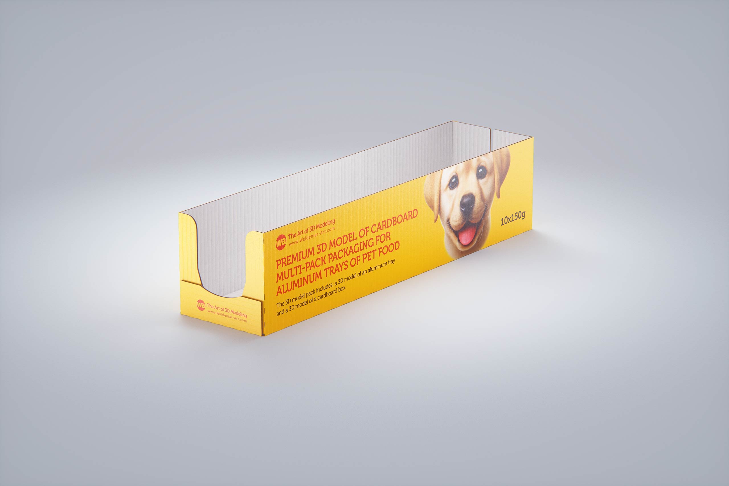 Premium 3D model of cardboard multi-pack packaging for 10x150g aluminum trays of pet food