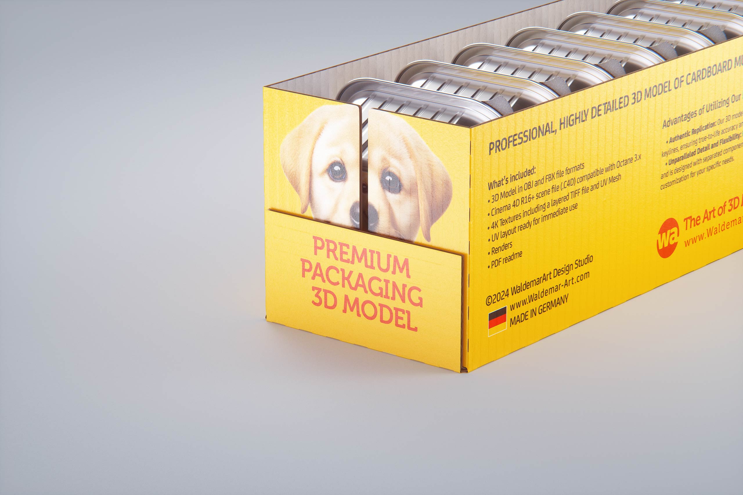 Premium 3D model of cardboard multi-pack packaging for 10x150g aluminum trays of pet food