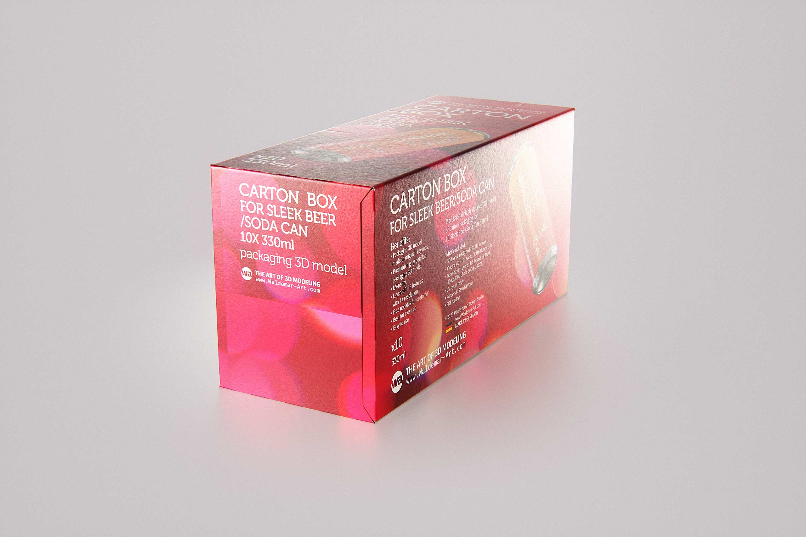 Premium Packaging 3D Model of carton box for 10x330ml Sleek Soda Can  