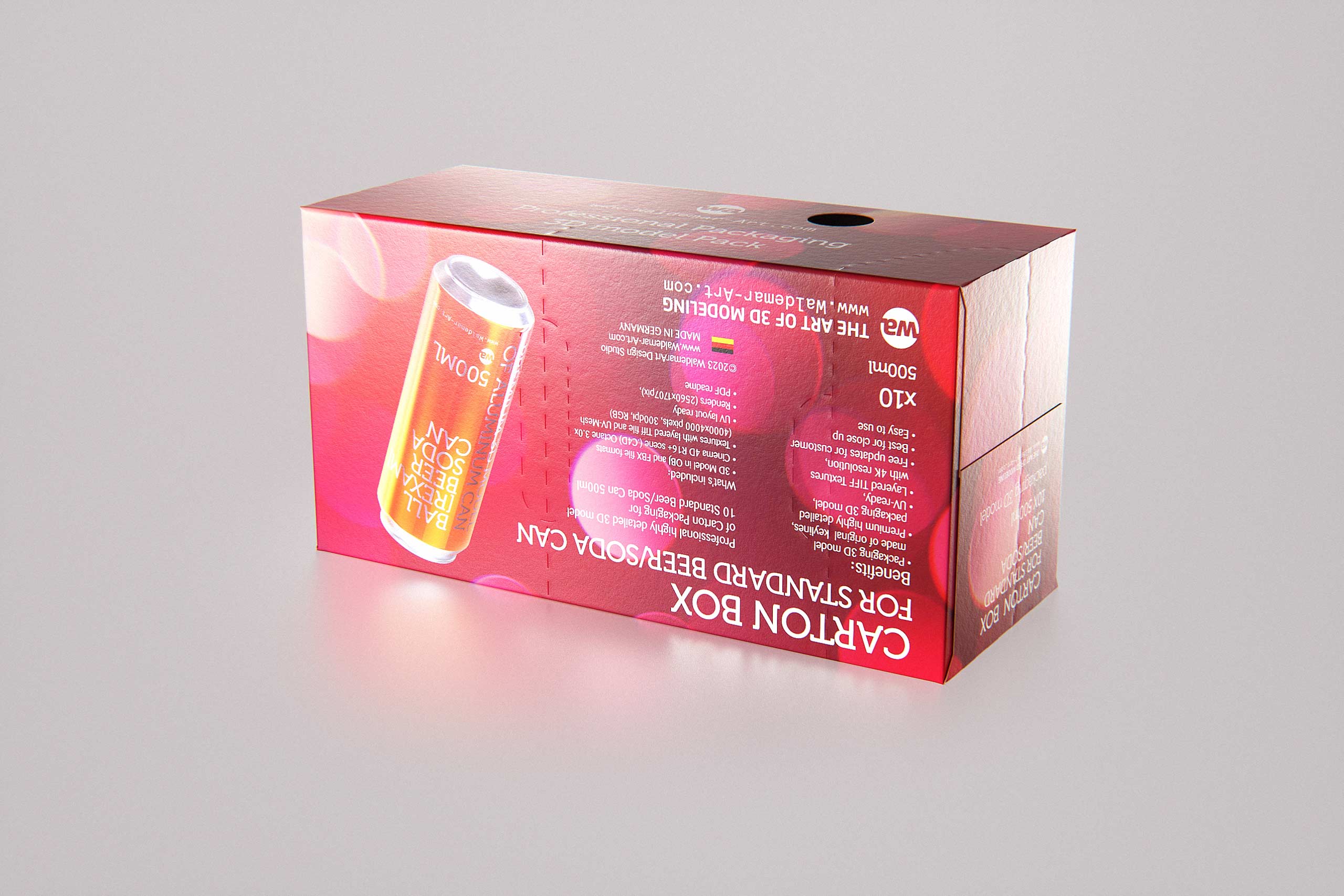Premium Packaging 3D Model of carton box for 10x500ml Standard Soda/Beer Can