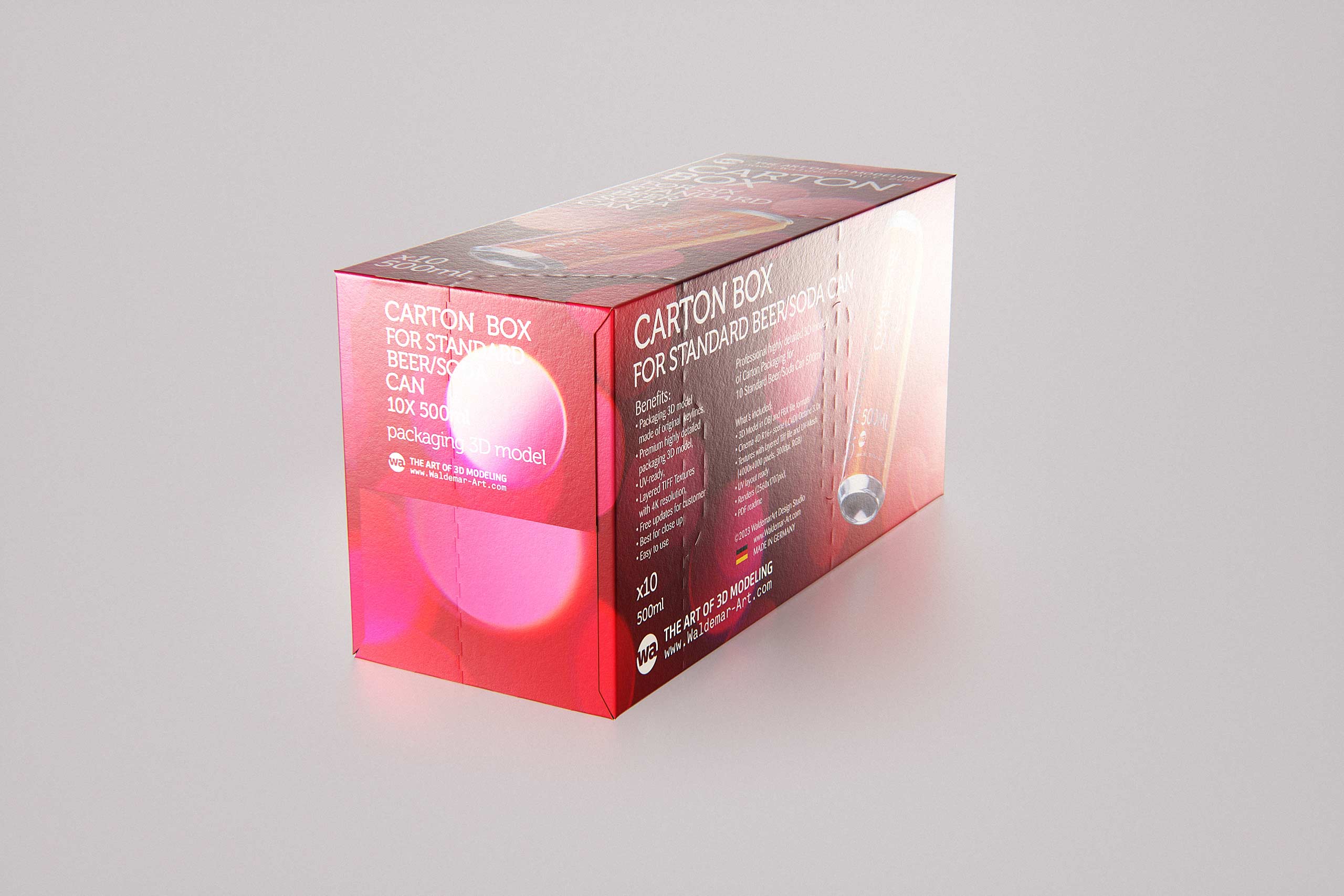 Premium Packaging 3D Model of carton box for 10x500ml Standard Soda/Beer Can