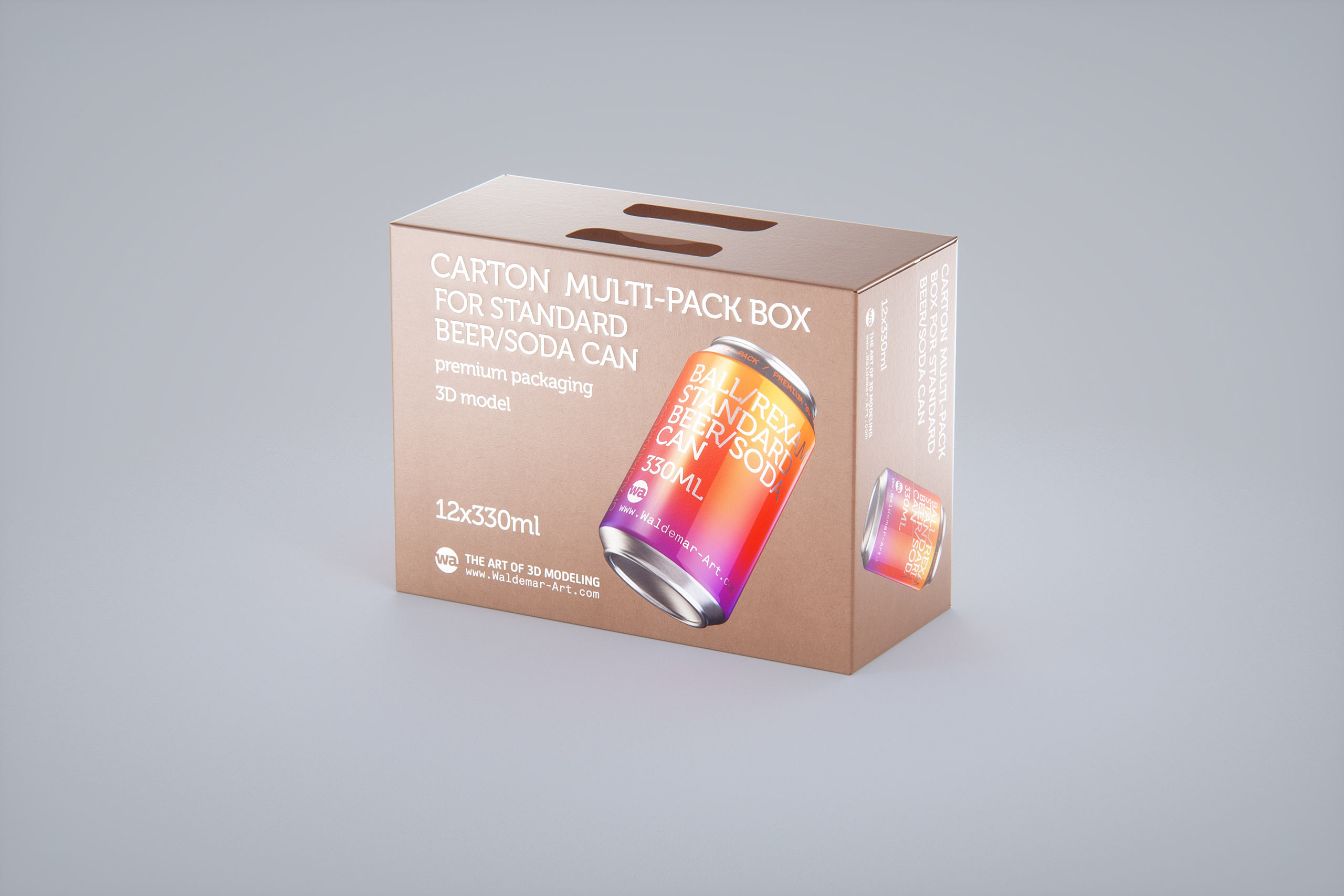 Premium Packaging 3D Model of a Multi-Pack Carton Box for 12x330ml Standard Beer/Soda Cans