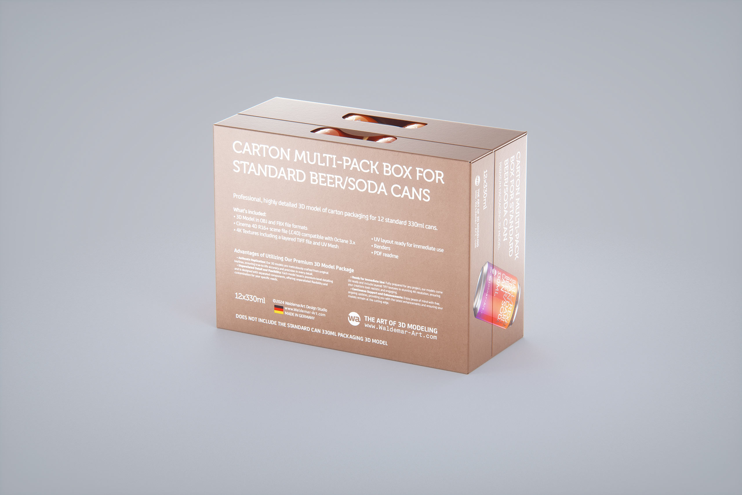 Premium Packaging 3D Model of a Multi-Pack Carton Box for 12x330ml Standard Beer/Soda Cans