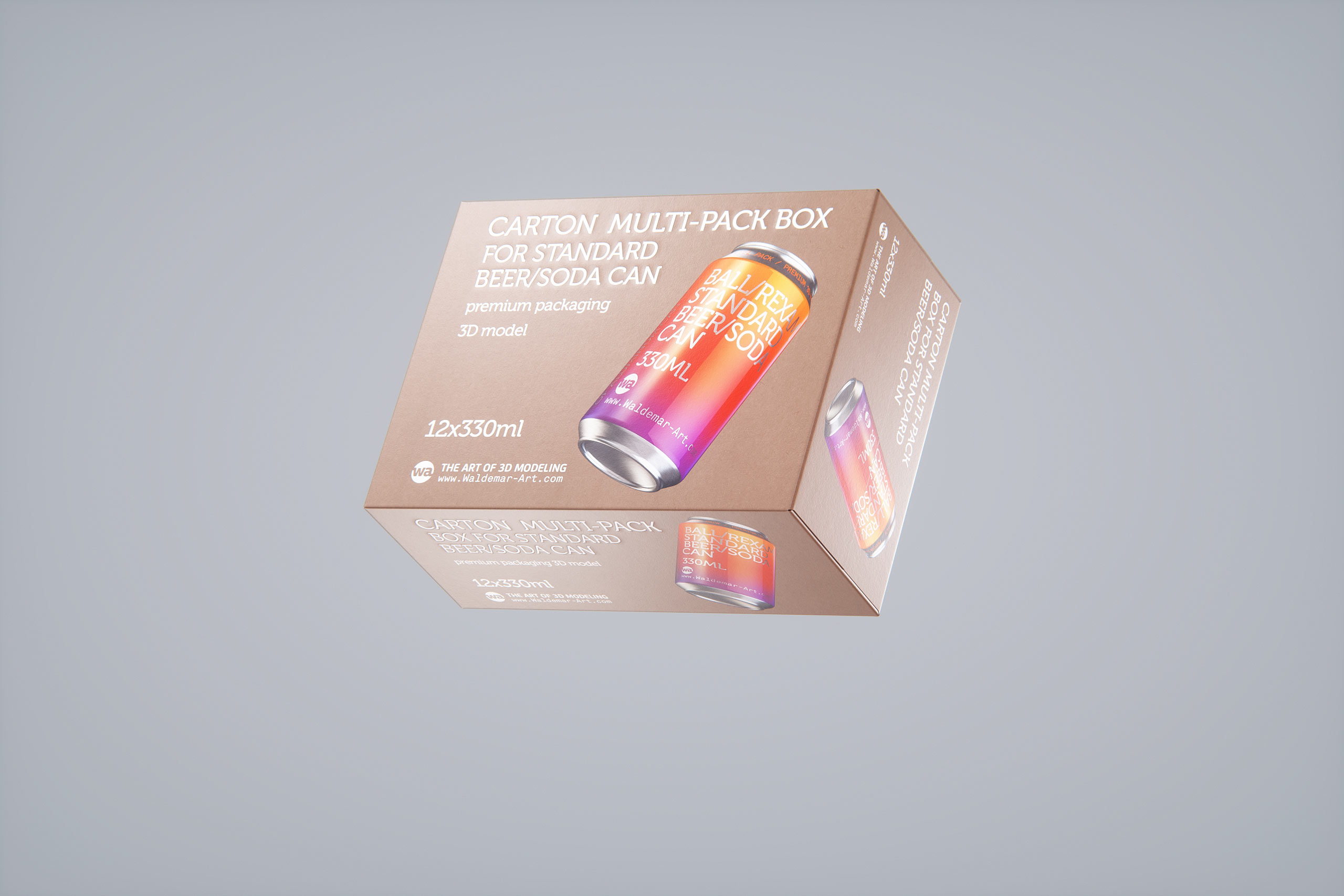 Premium Packaging 3D Model of a Multi-Pack Carton Box for 12x330ml Standard Beer/Soda Cans