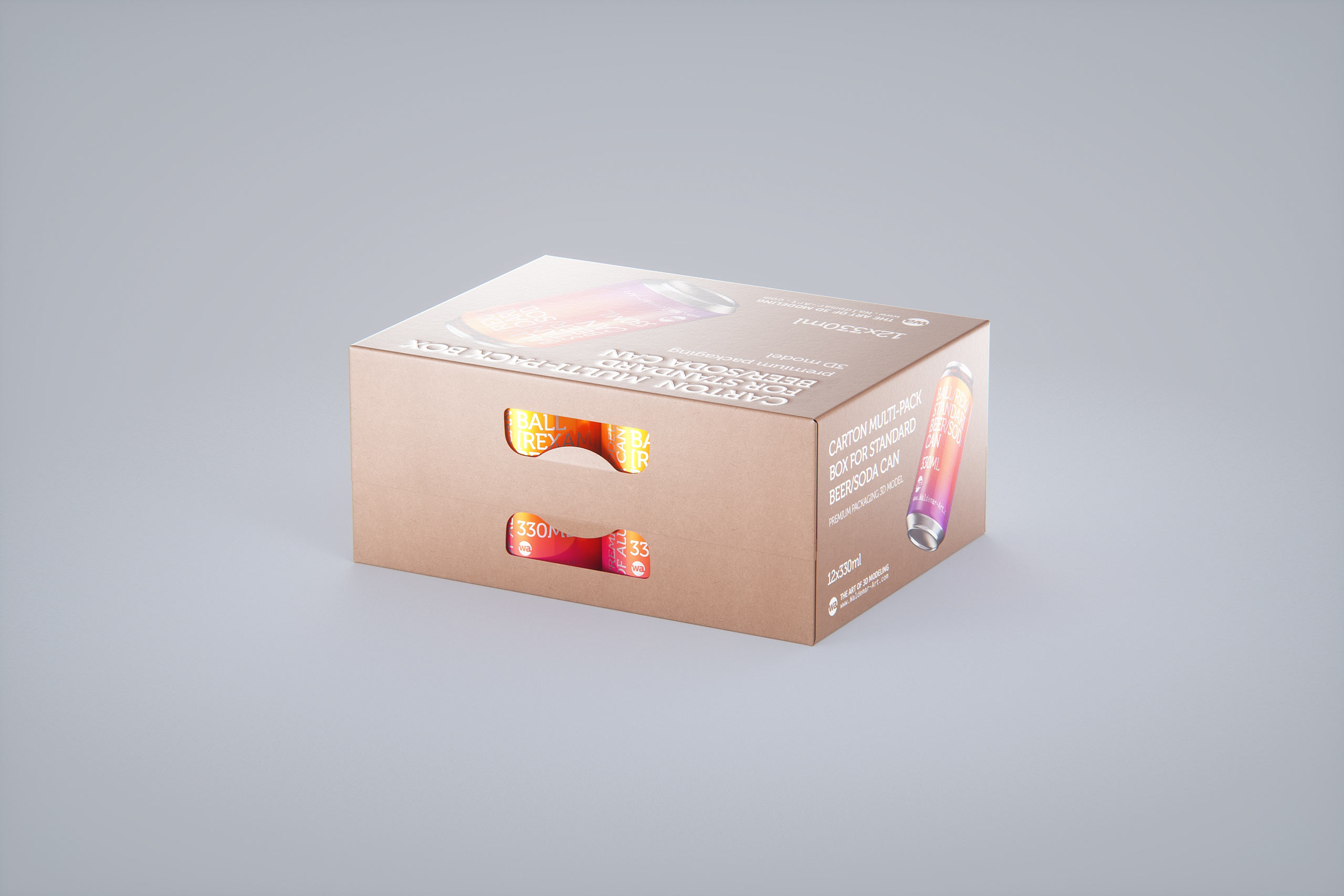 Premium Packaging 3D Model of a Multi-Pack Carton Box for 12x330ml Standard Beer/Soda Cans