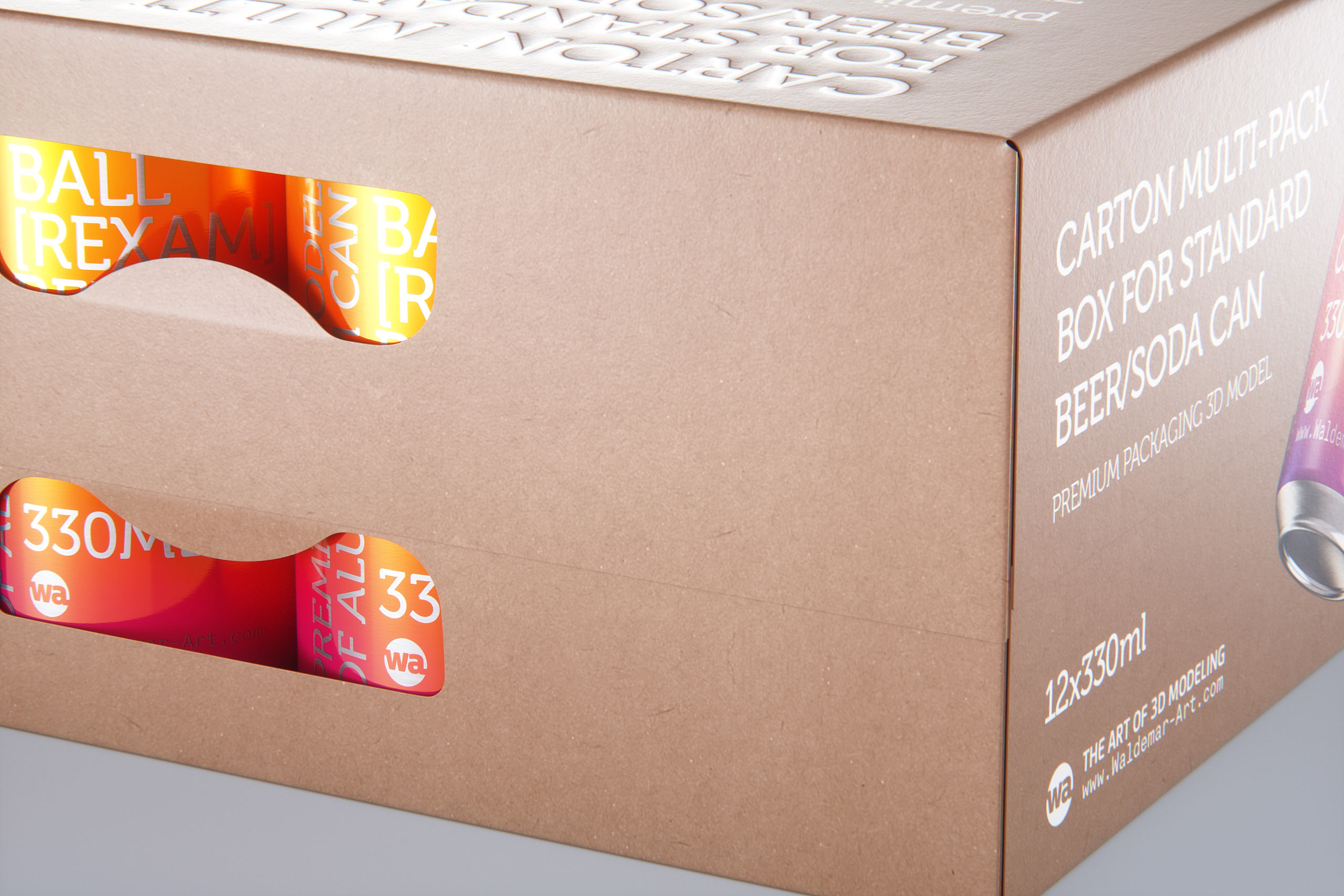 Premium Packaging 3D Model of a Multi-Pack Carton Box for 12x330ml Standard Beer/Soda Cans