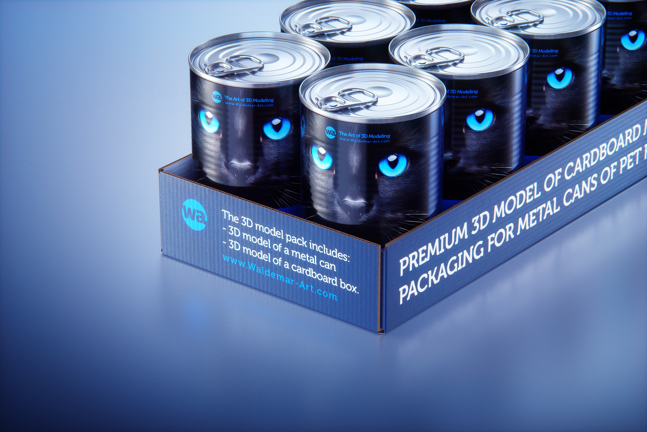 Premium 3D model of cardboard multi-pack packaging for 12x400g metal cans of pet food  