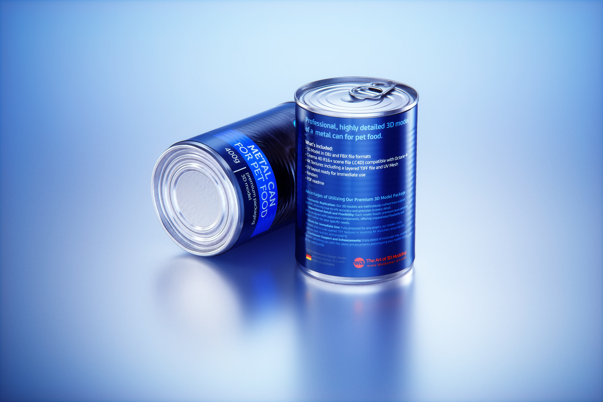 Premium 3D model of cardboard multi-pack packaging for 12x400g metal cans of pet food  