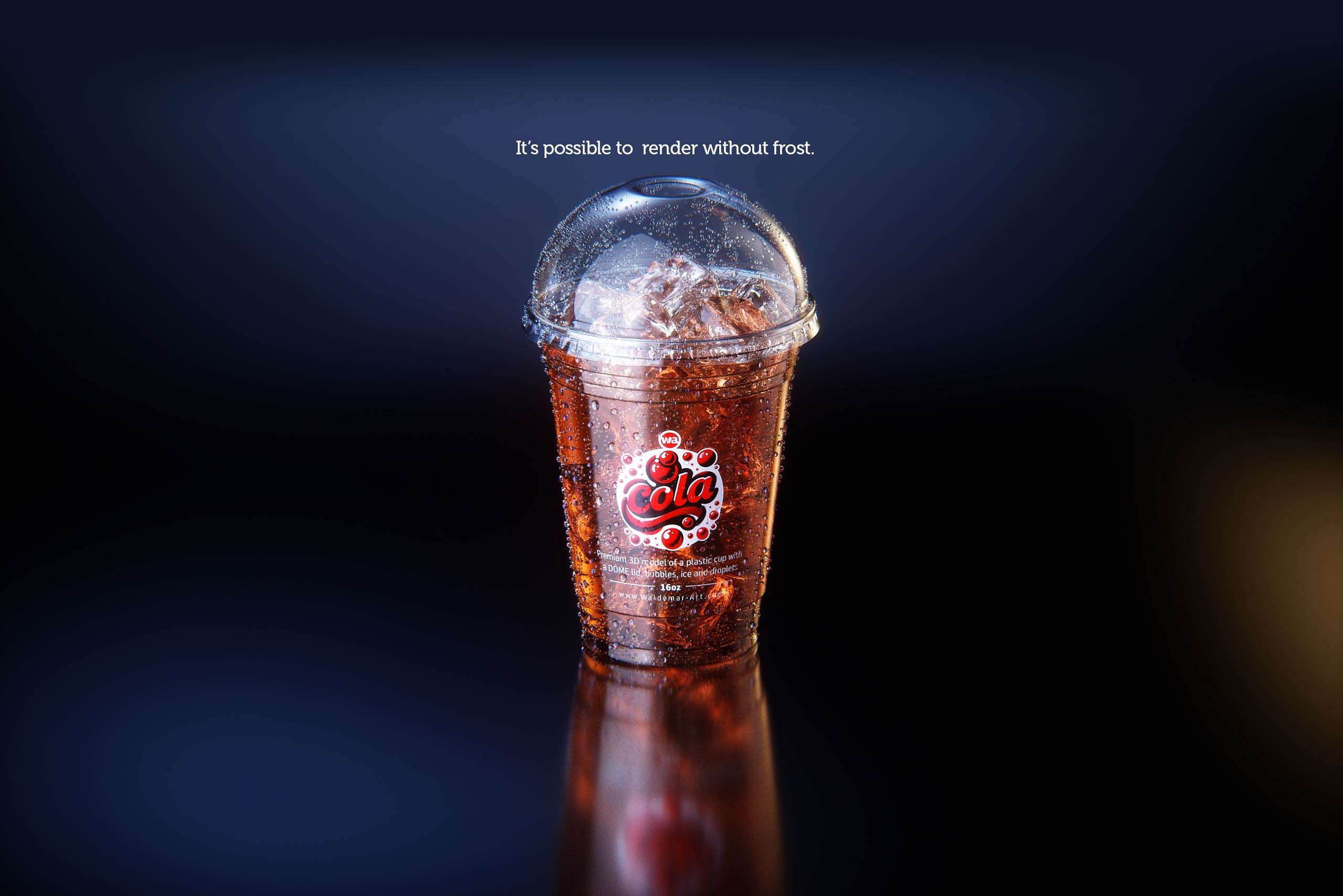Premium 3D Model of a Cola Plastic Cup 16oz with DOME lid, Filled with Ice Cubes, Covered in Water Condensation, and Containing Bubbles in the Liquid