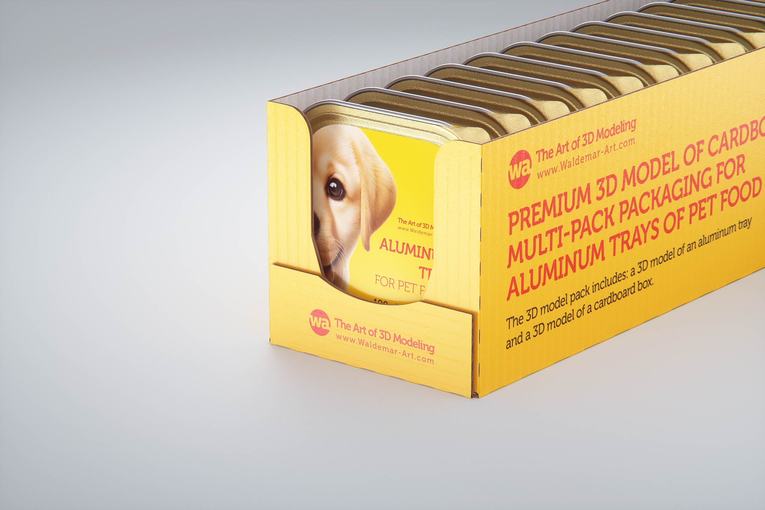 Cardboard multi-pack packaging for 16x100g aluminum trays of pet food premium 3d model