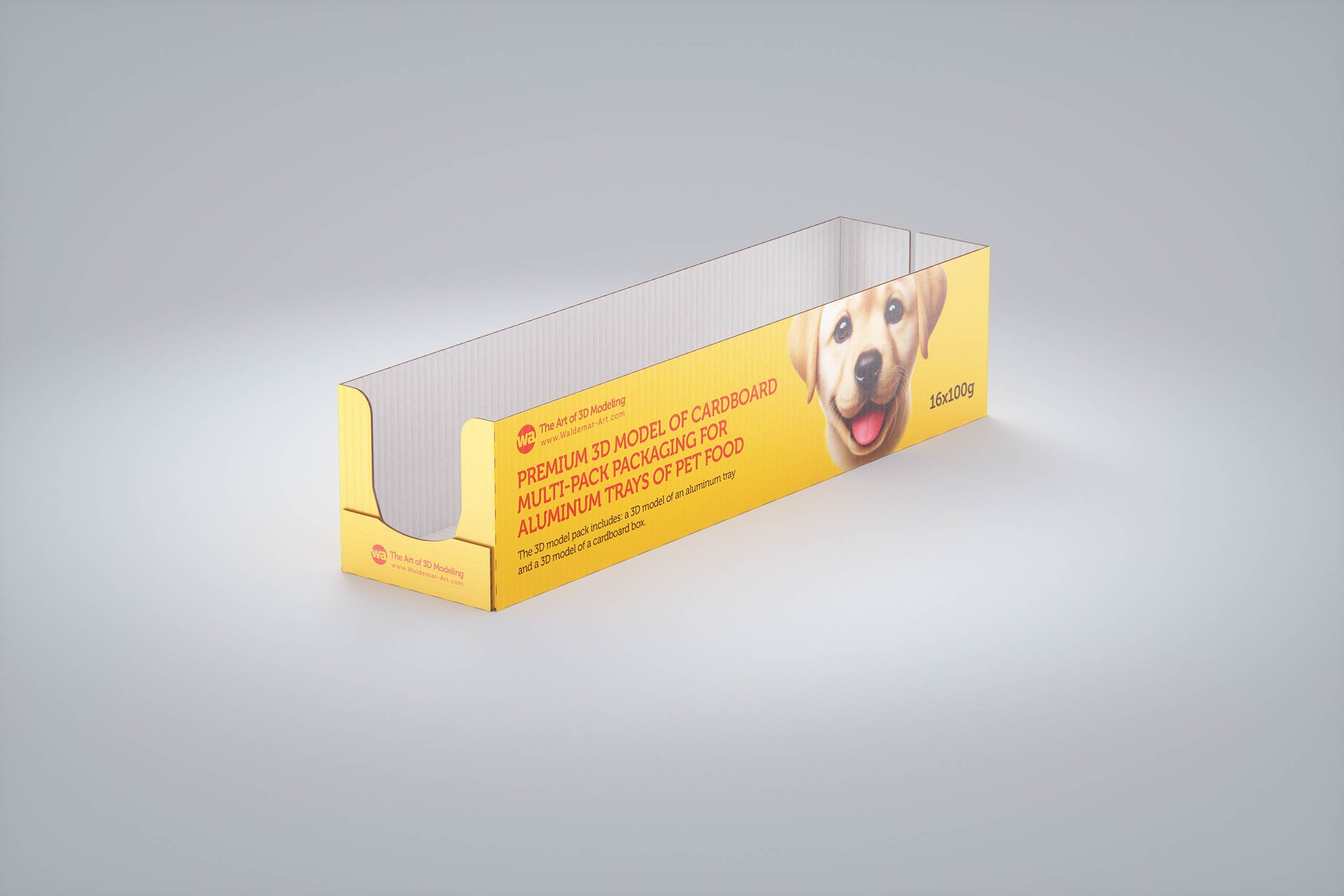 Cardboard multi-pack packaging for 16x100g aluminum trays of pet food premium 3d model