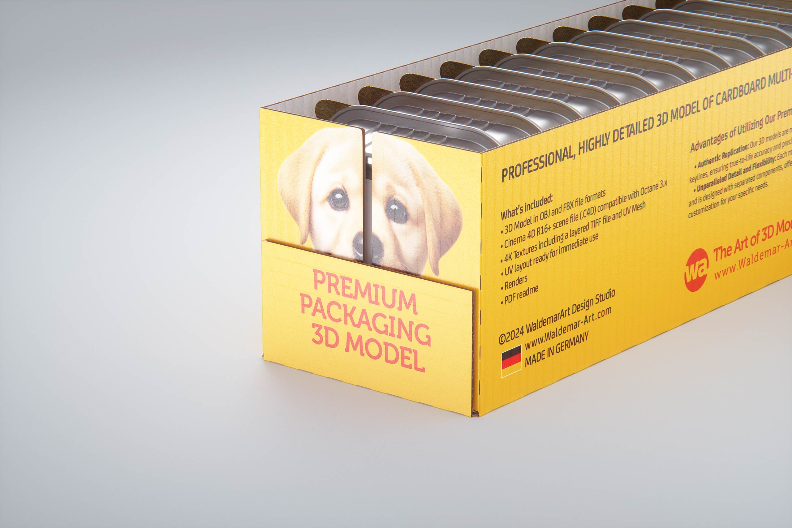 Cardboard multi-pack packaging for 16x100g aluminum trays of pet food premium 3d model