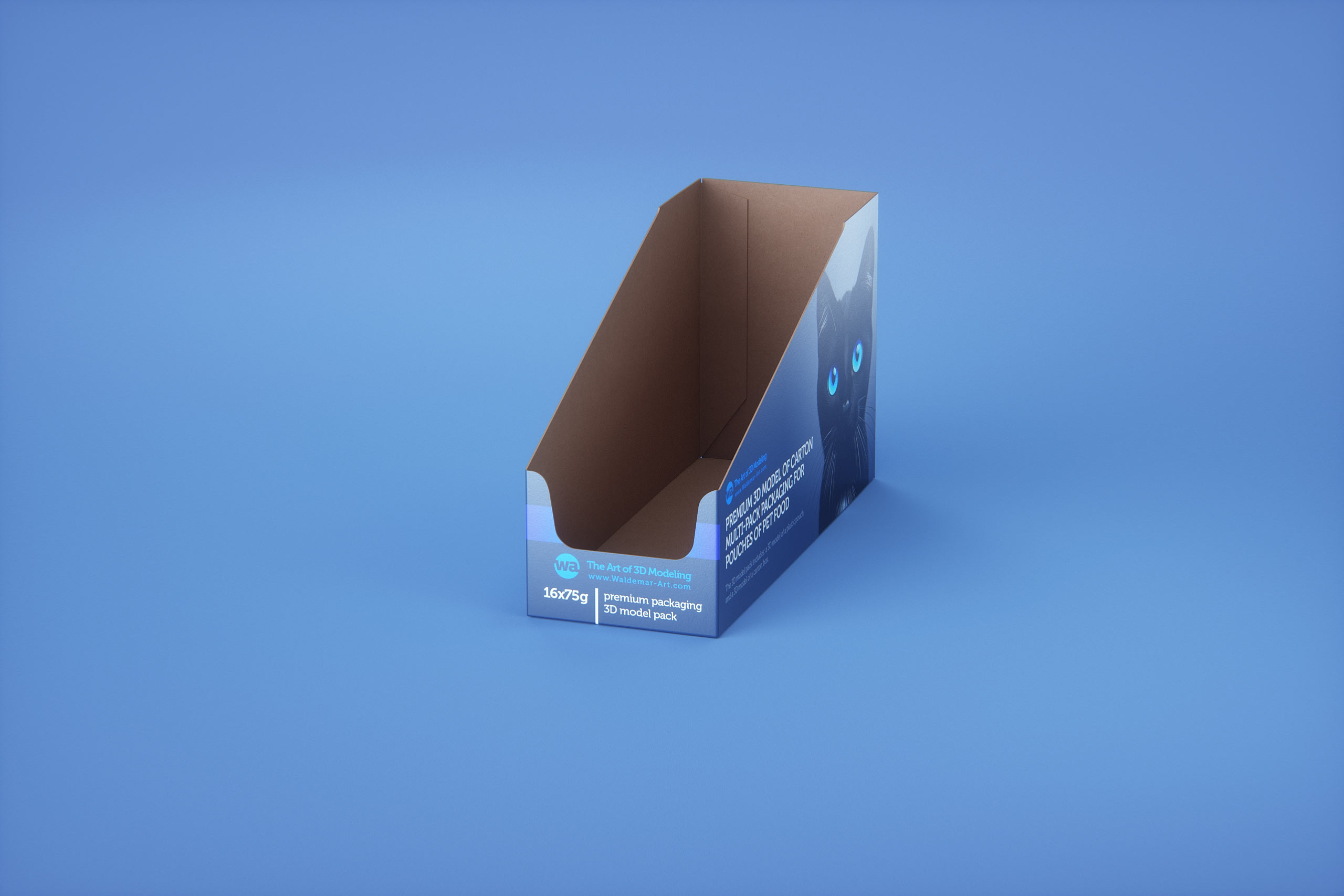 Premium 3D model of carton multi-pack packaging for 16x75g plastic pouches of pet food