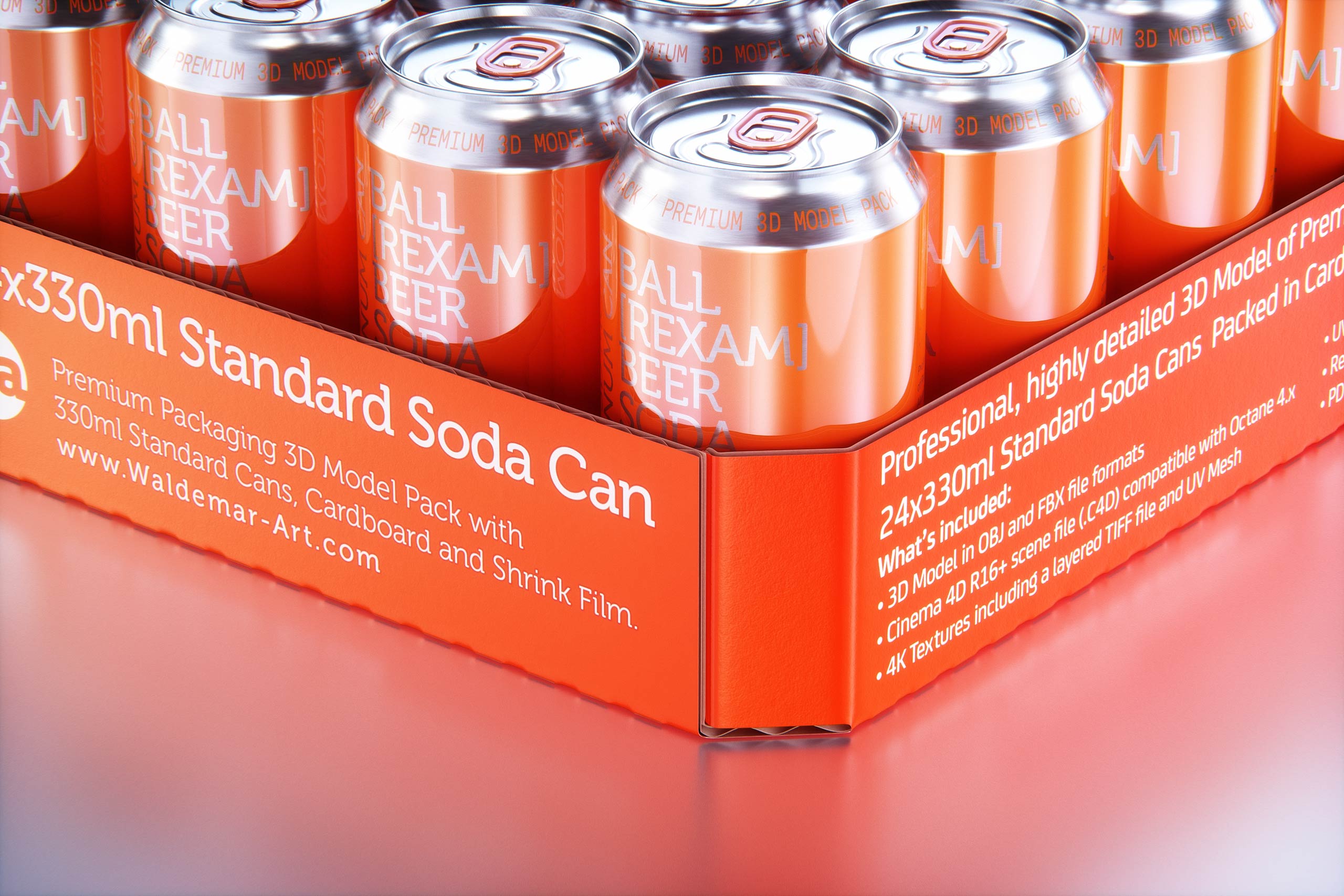 Multi-pack of 24x330ml Standard Beer/Soda Cans packed in cardboard and wrapped in shrink film premium packaging 3d model