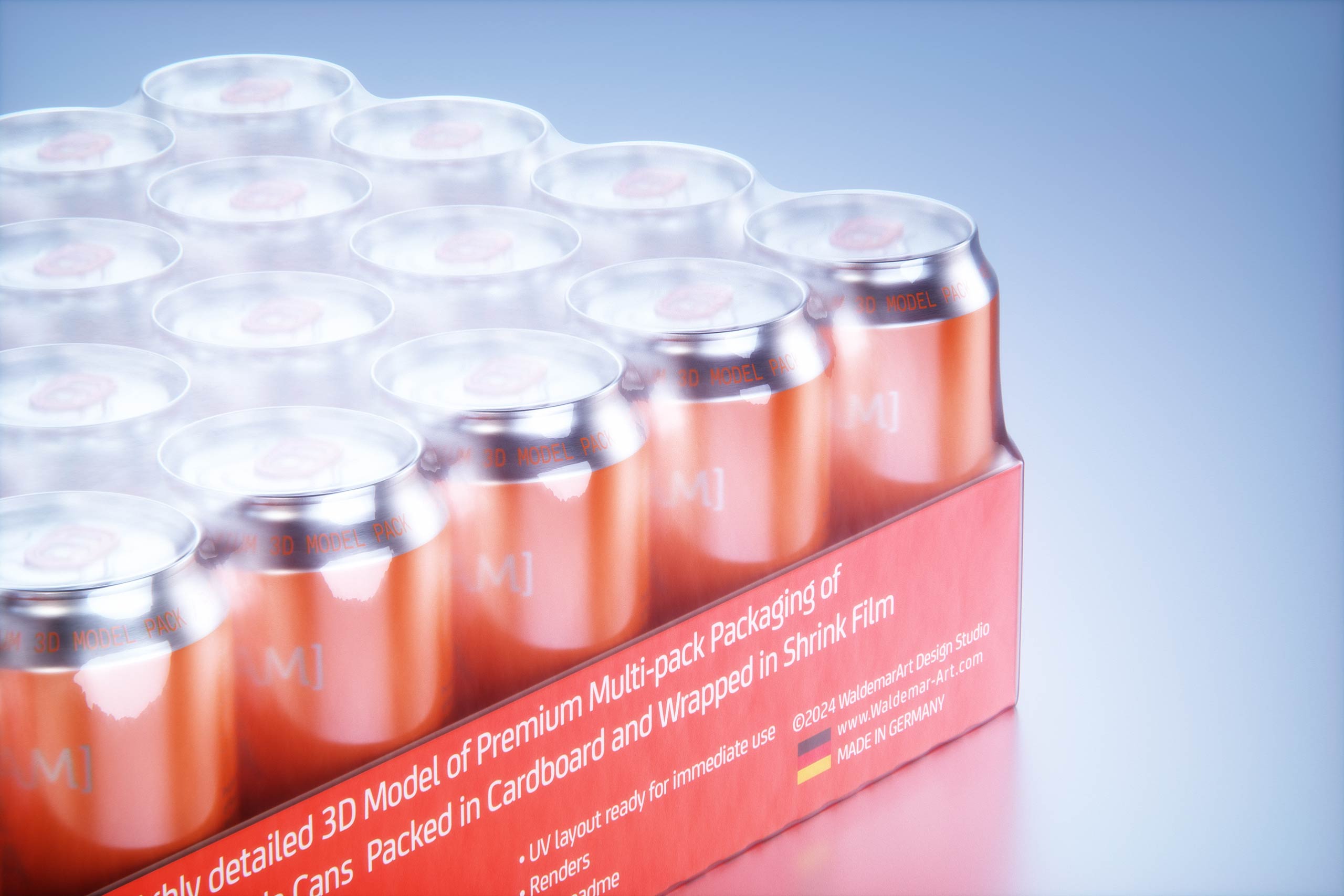 Multi-pack of 24x330ml Standard Beer/Soda Cans packed in cardboard and wrapped in shrink film premium packaging 3d model