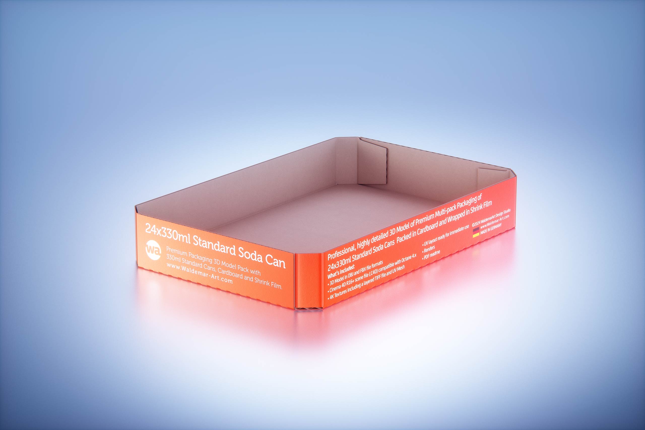 Multi-pack of 24x330ml Standard Beer/Soda Cans packed in cardboard and wrapped in shrink film premium packaging 3d model