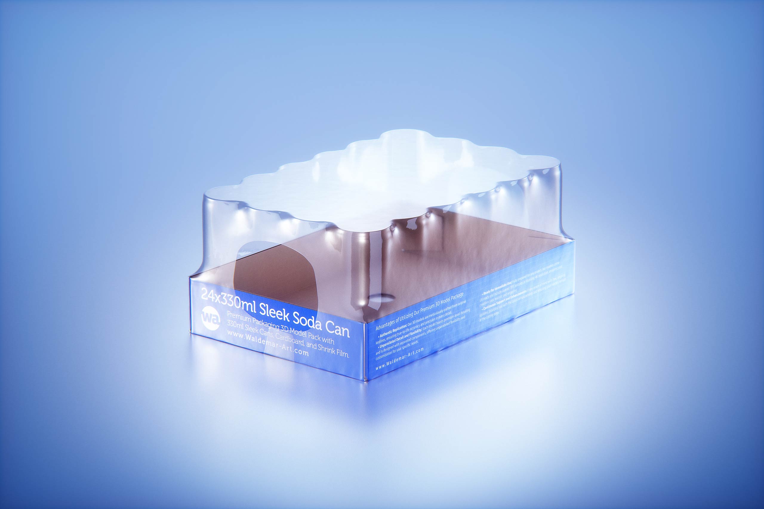 Multipack of 24x330ml Sleek Soda Cans packed in cardboard and wrapped in shrink film premium 3d model