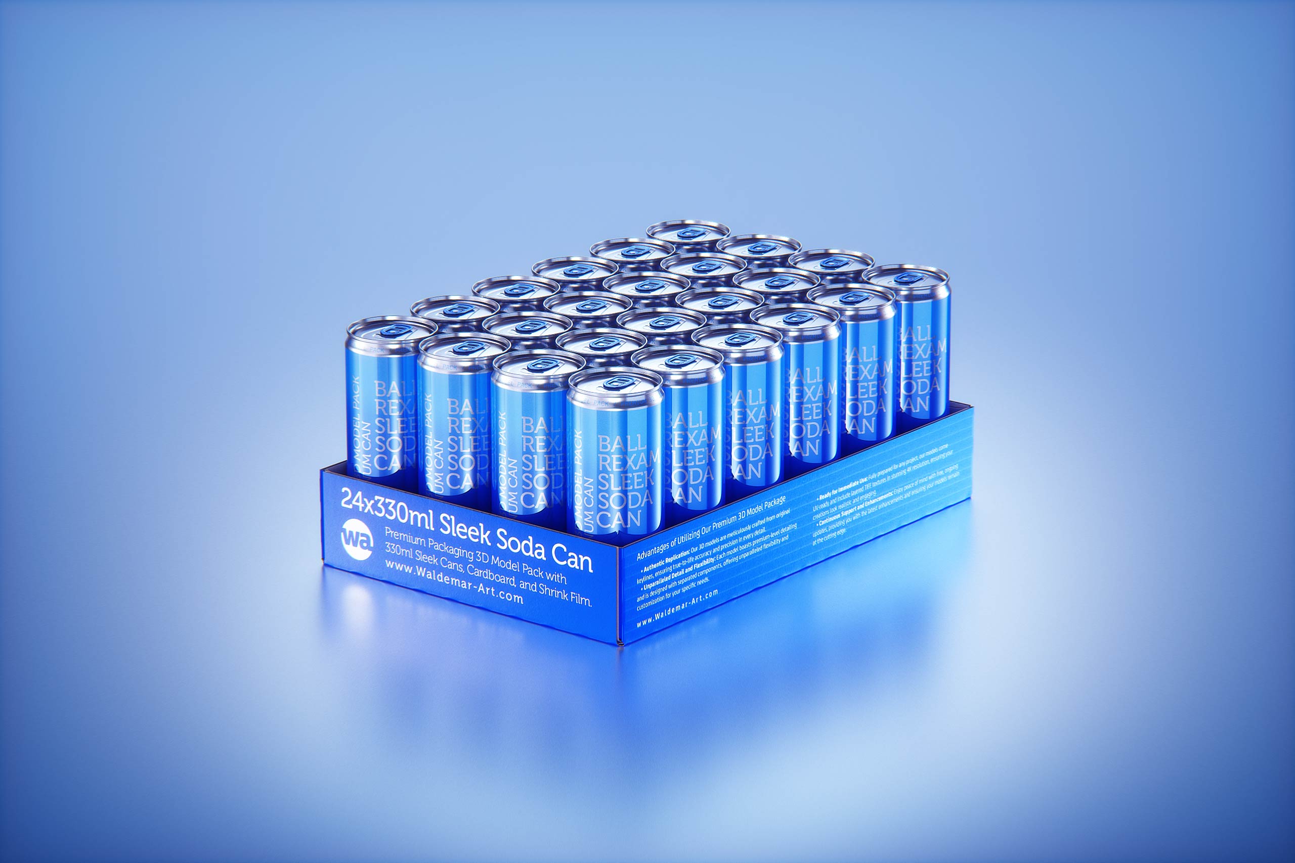 Multipack of 24x330ml Sleek Soda Cans packed in cardboard and wrapped in shrink film premium 3d model