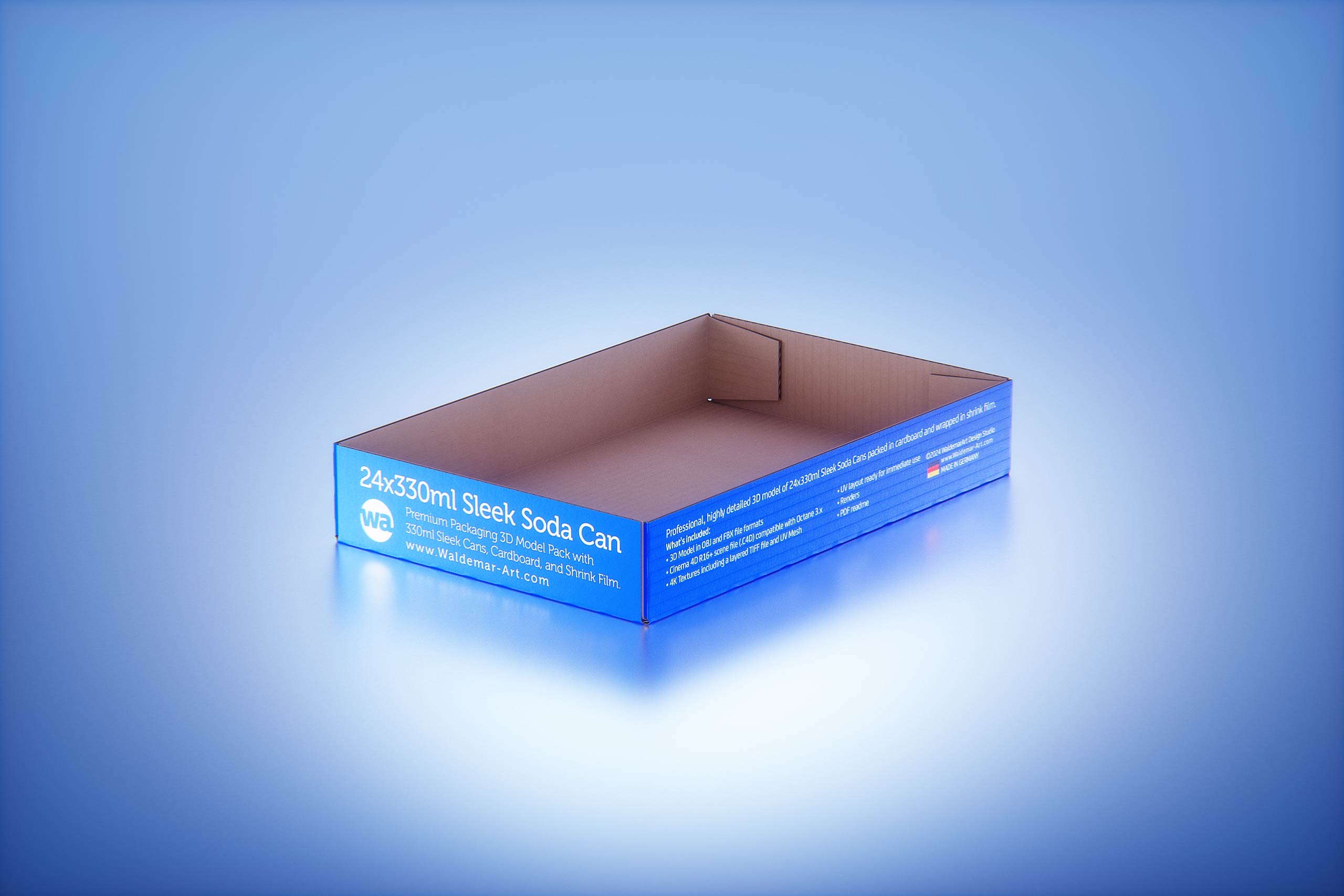 Multipack of 24x330ml Sleek Soda Cans packed in cardboard and wrapped in shrink film premium 3d model
