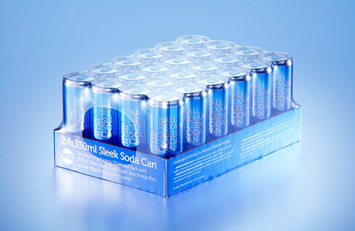 Multipack of 24x330ml Sleek Soda Cans, packed in cardboard and wrapped in shrink film