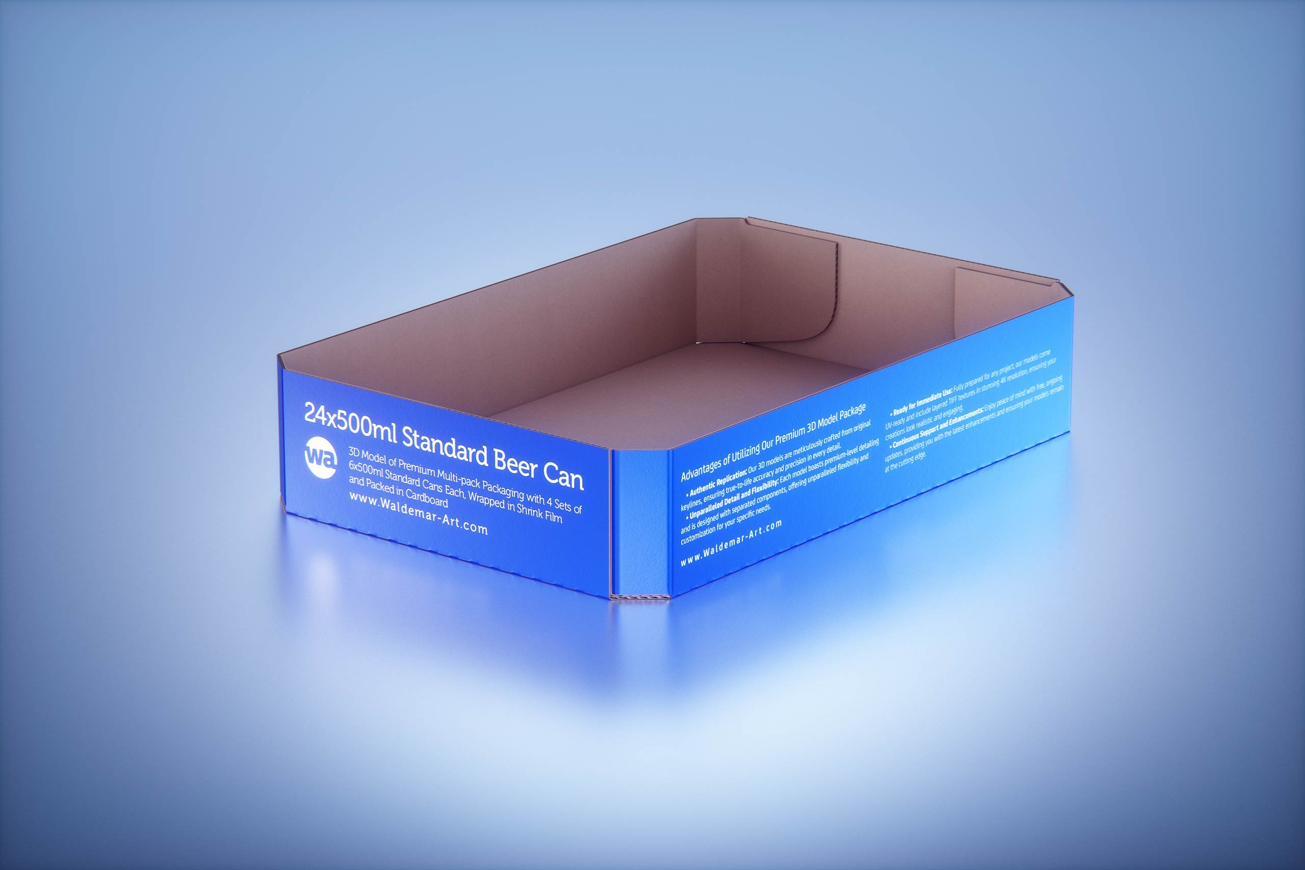 Premium Multi-pack Packaging 3D model with 4 Sets of 6x500ml Standard Cans Each, Wrapped in Shrink Film and Packed in Cardboard