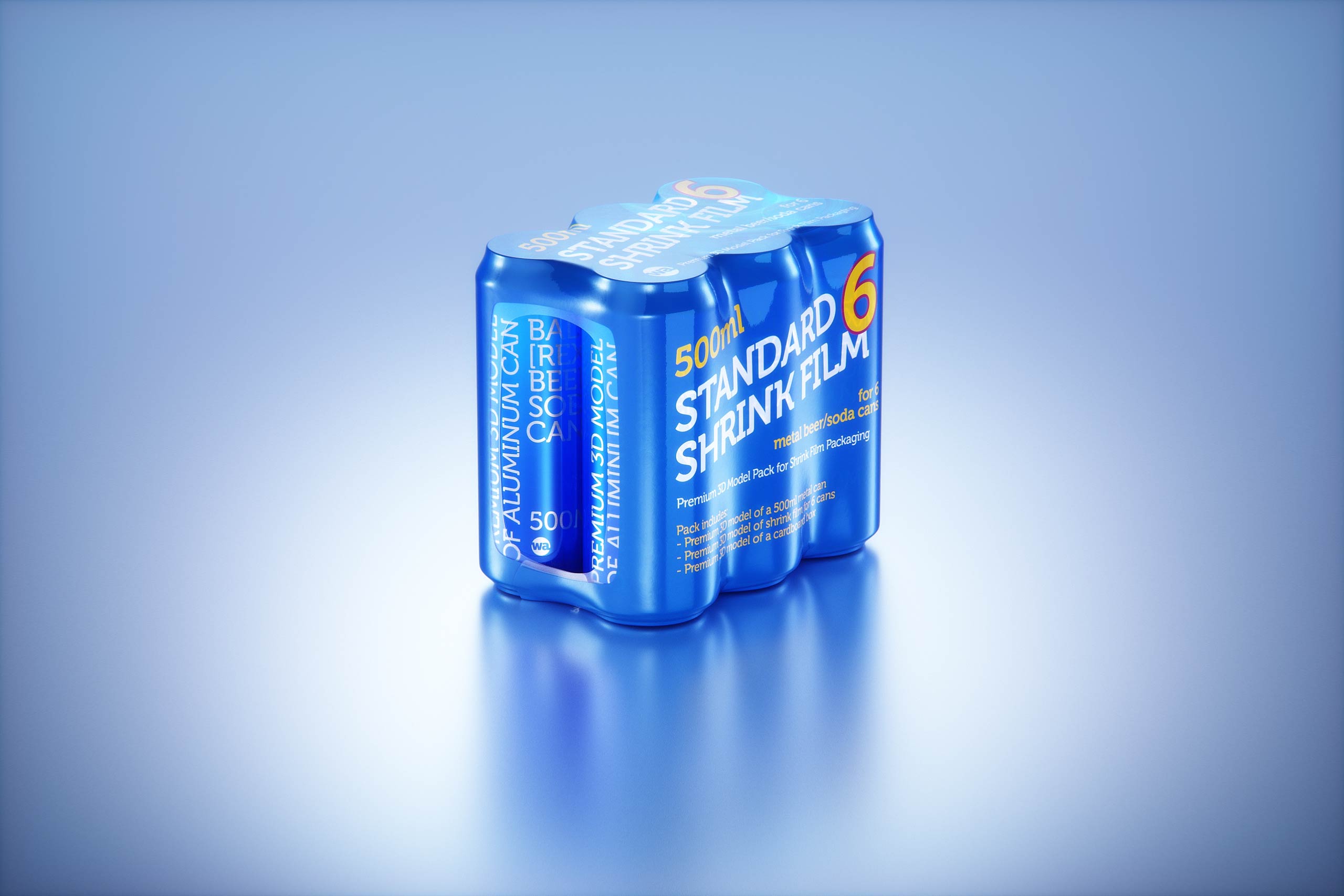 Premium Multi-pack Packaging 3D model with 4 Sets of 6x500ml Standard Cans Each, Wrapped in Shrink Film and Packed in Cardboard