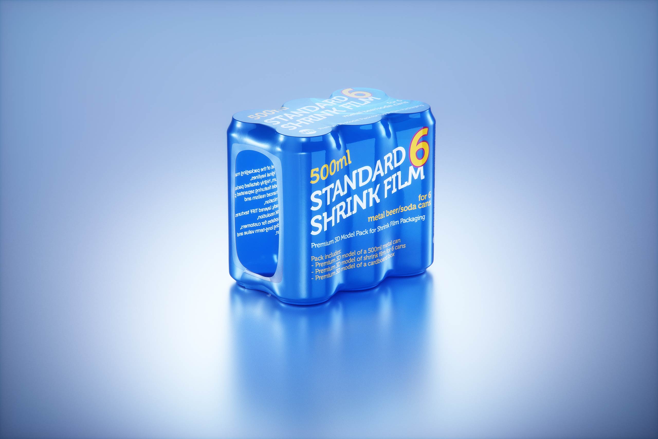 Premium Multi-pack Packaging 3D model with 4 Sets of 6x500ml Standard Cans Each, Wrapped in Shrink Film and Packed in Cardboard