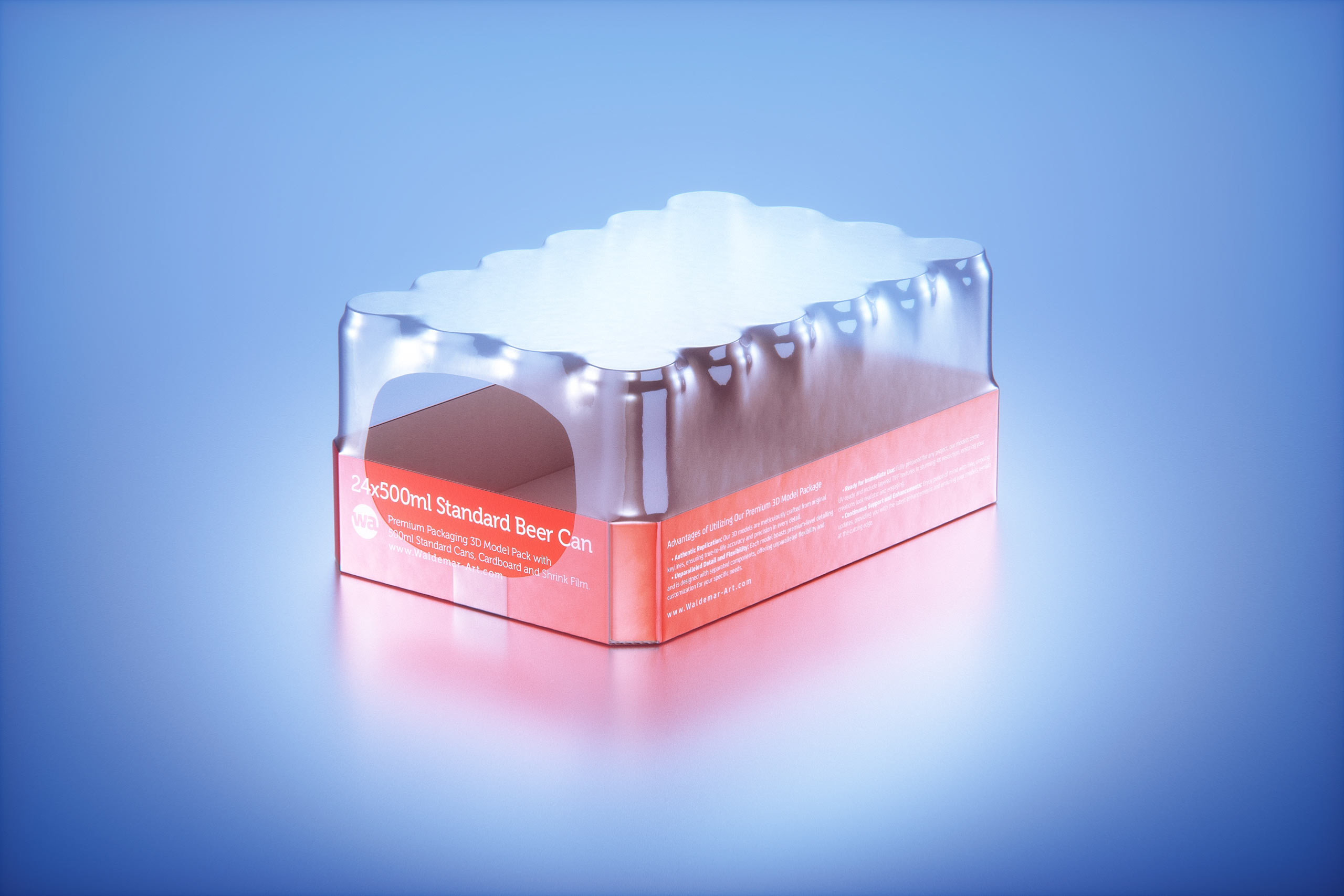 Multi-pack of 24x500ml Standard Beer/Soda Cans packed in cardboard and wrapped in shrink film premium packaging 3d model