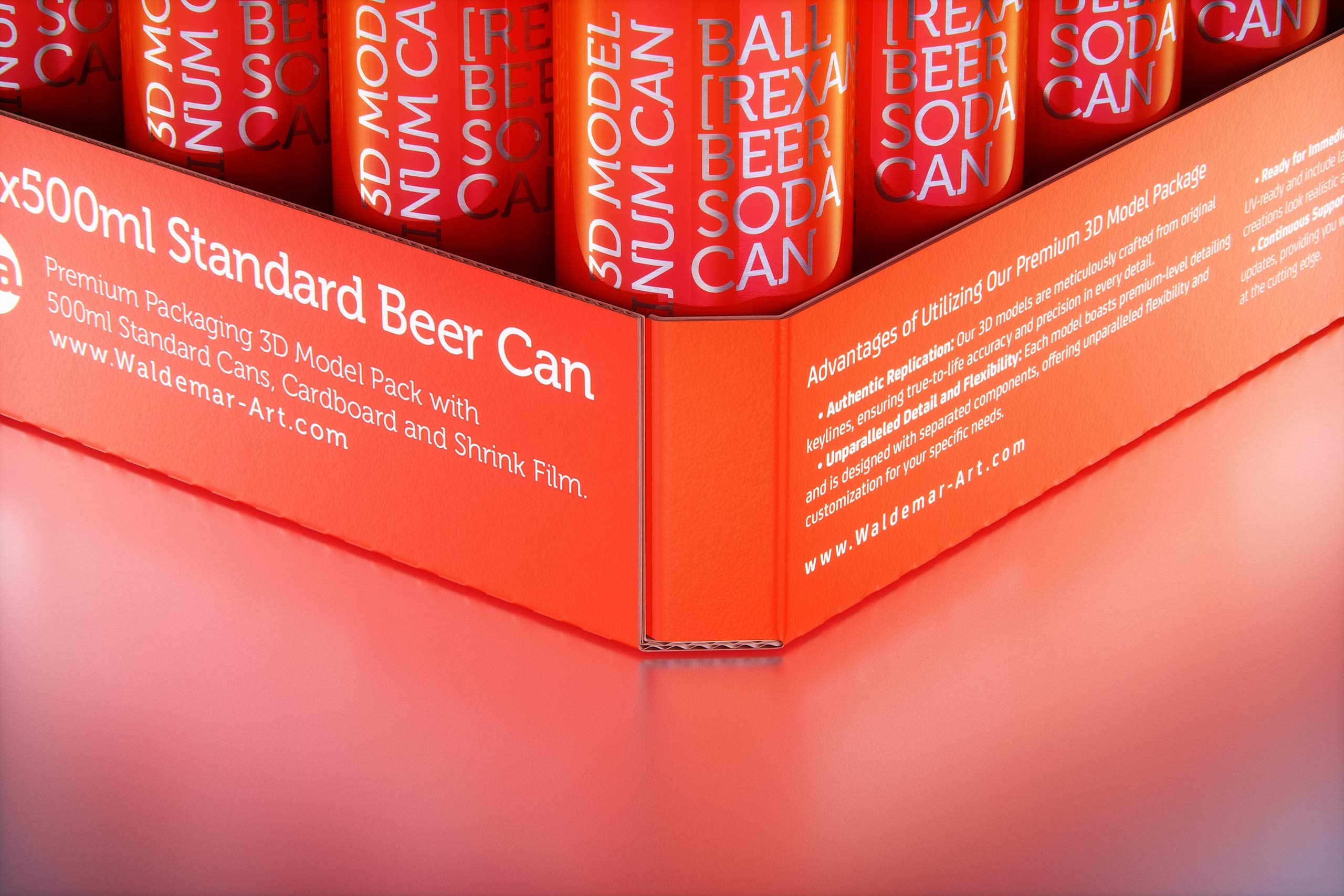 Multi-pack of 24x500ml Standard Beer/Soda Cans packed in cardboard and wrapped in shrink film premium packaging 3d model