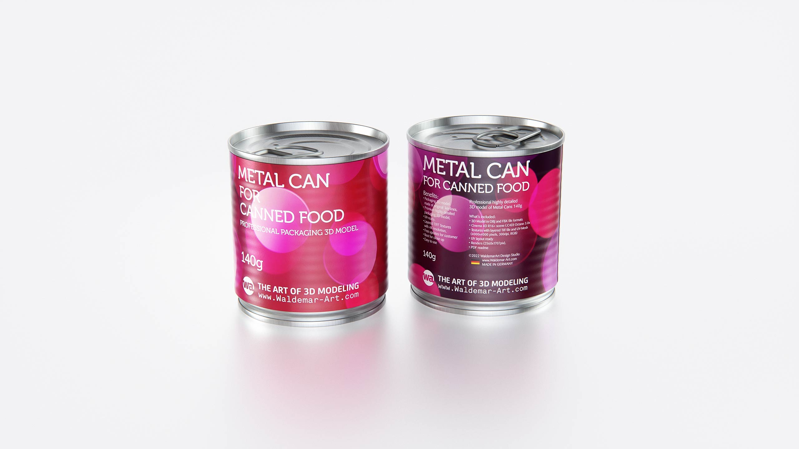 2x140g Metal Can for Canned Food Carton Pack 3D model