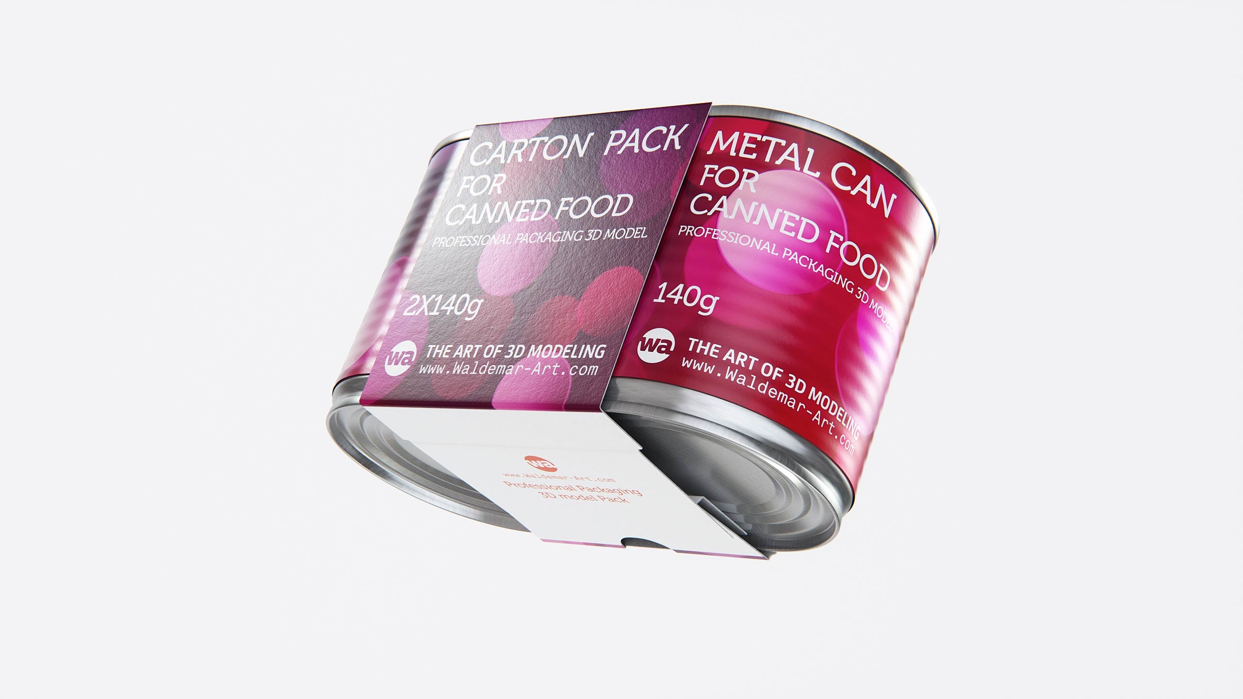 2x140g Metal Can for Canned Food Carton Pack 3D model