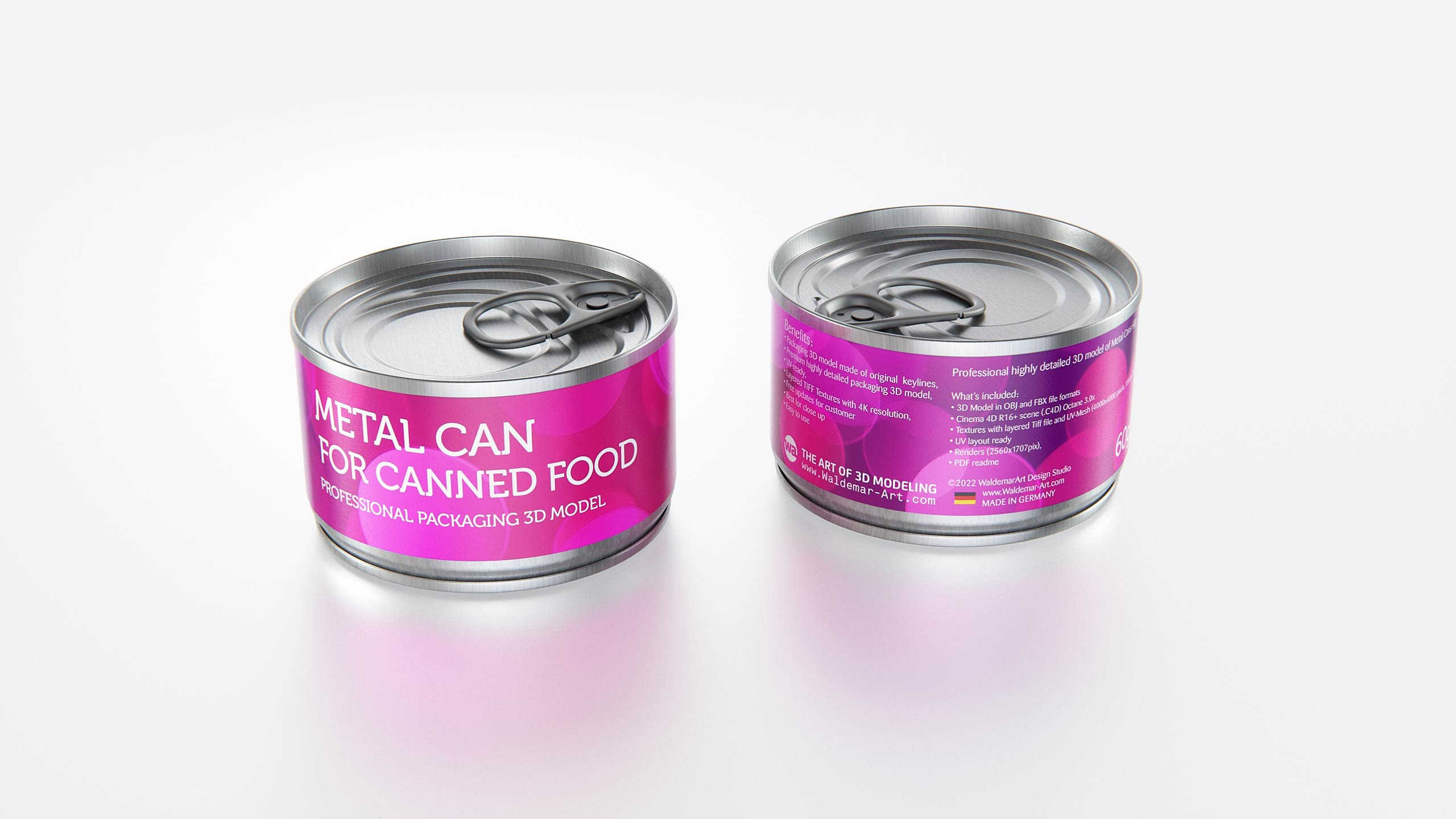 2x60g Metal Can for Canned Food Carton Pack 3D model