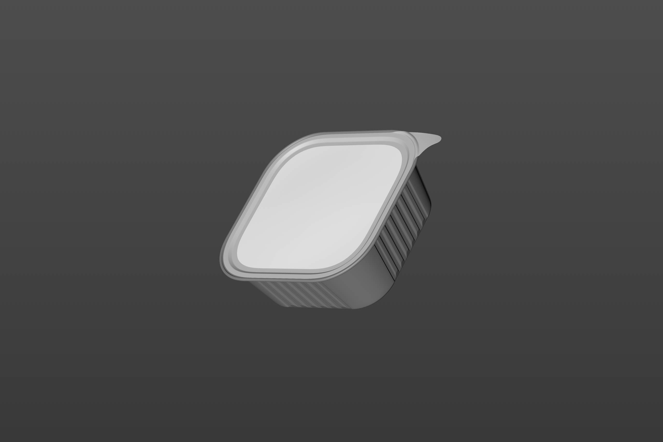 Premium packaging 3D model of a 300g aluminum tray of pet food