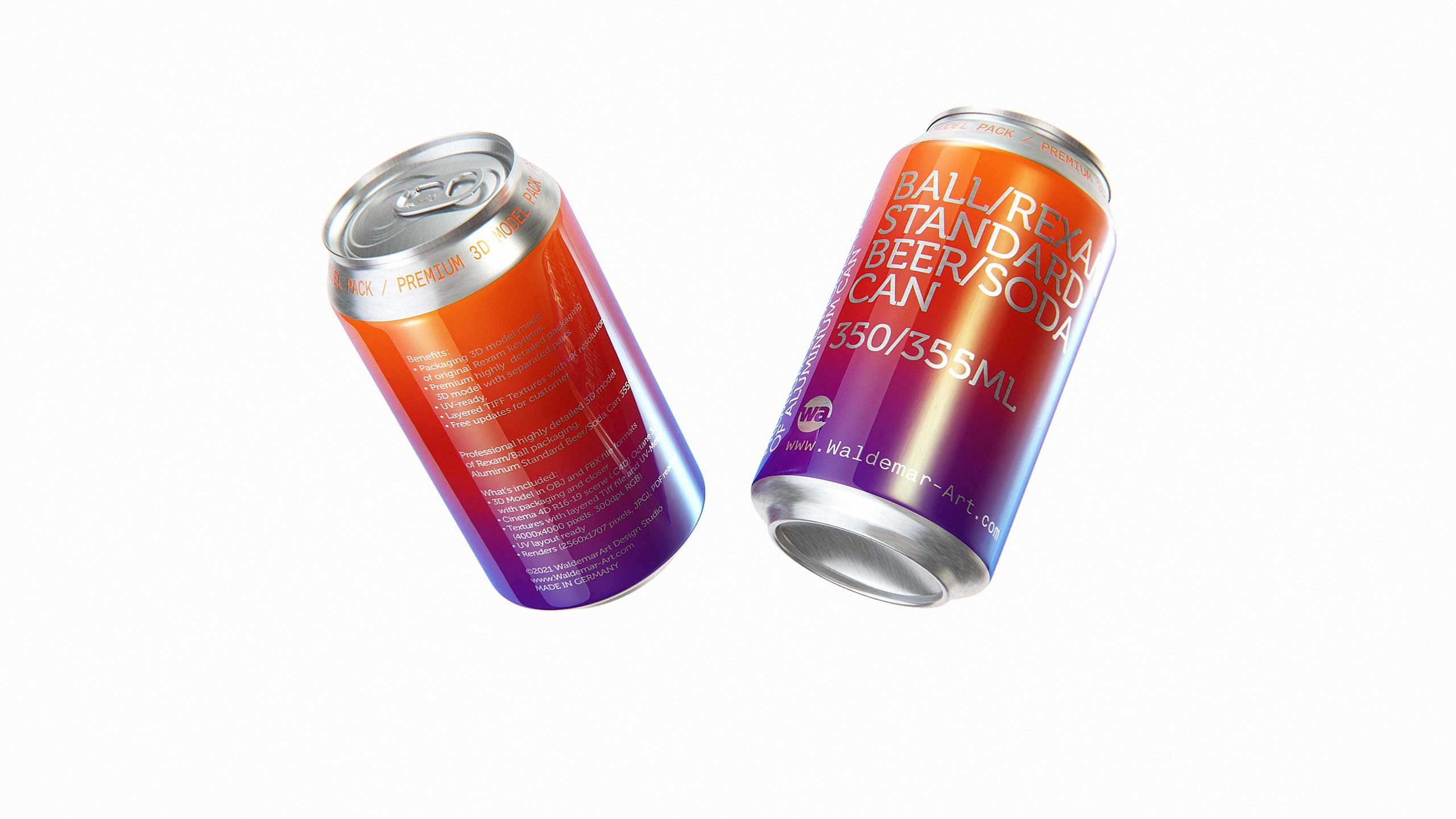 BALL (REXAM) Metal Standard Beer/Soda Can 350/355ml packaging 3D model