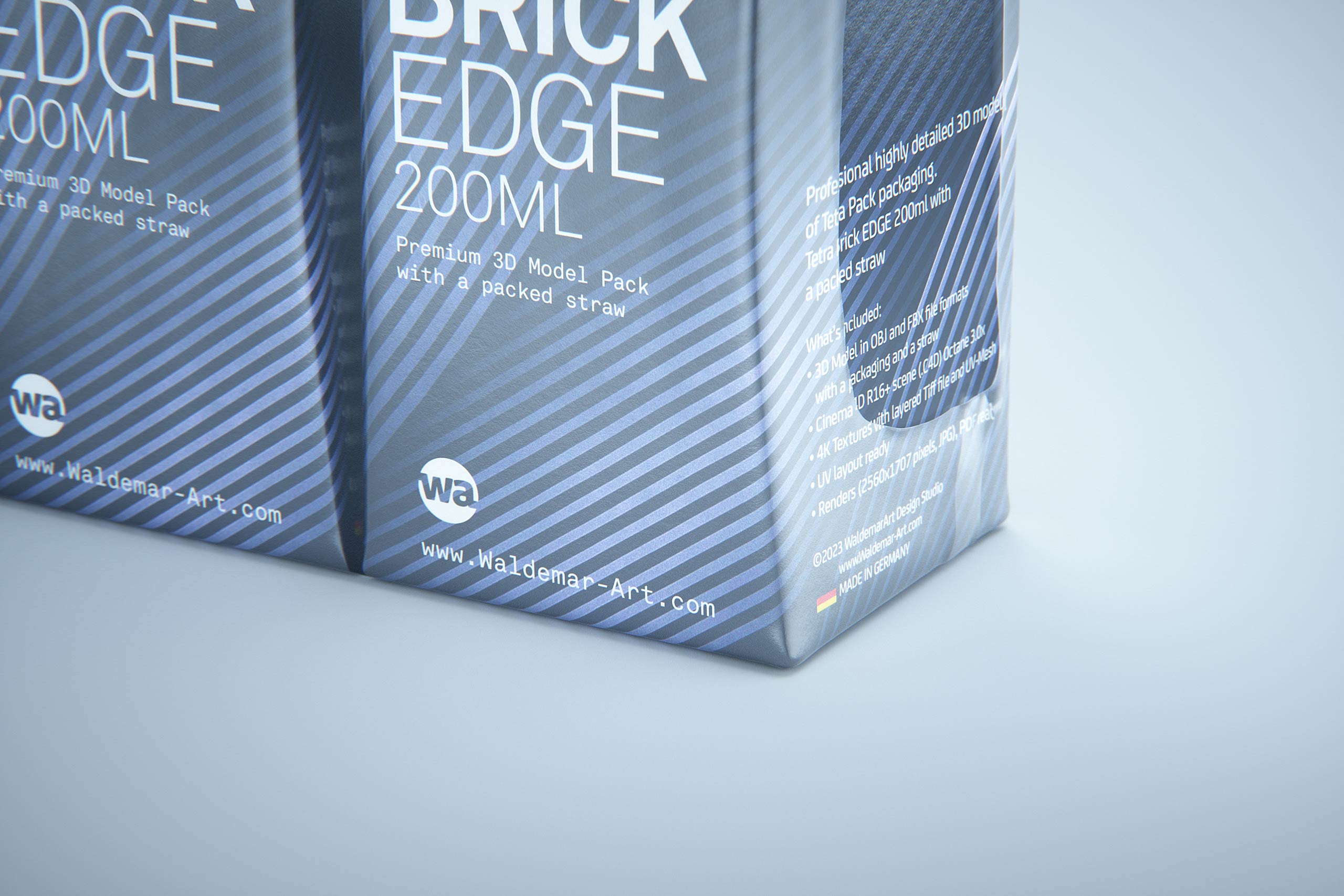 Premium 3D Model of 3x200ml Tetra Brik Edge Cartons in Shrink Film Wrap