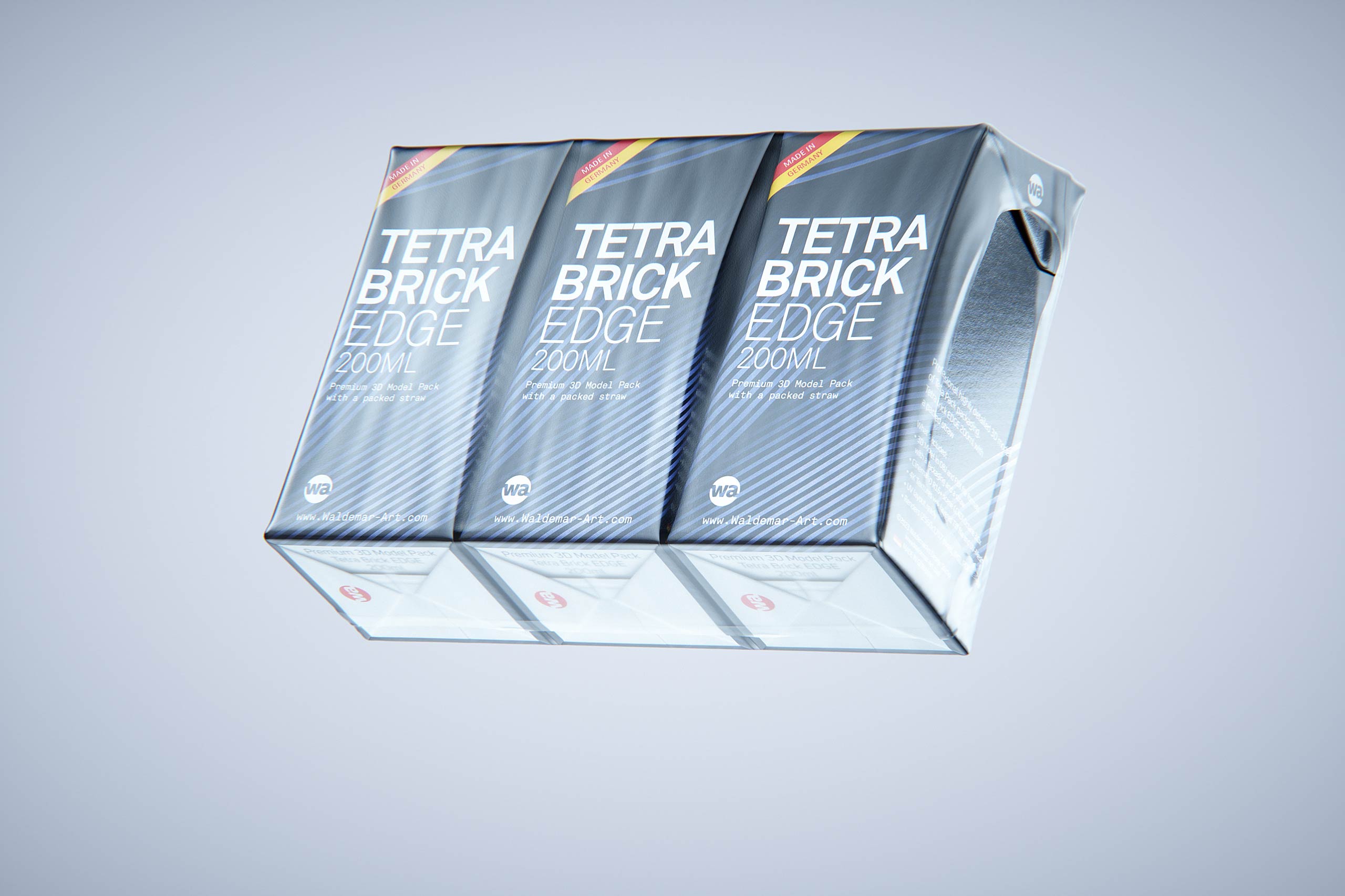 Premium 3D Model of 3x200ml Tetra Brik Edge Cartons in Shrink Film Wrap