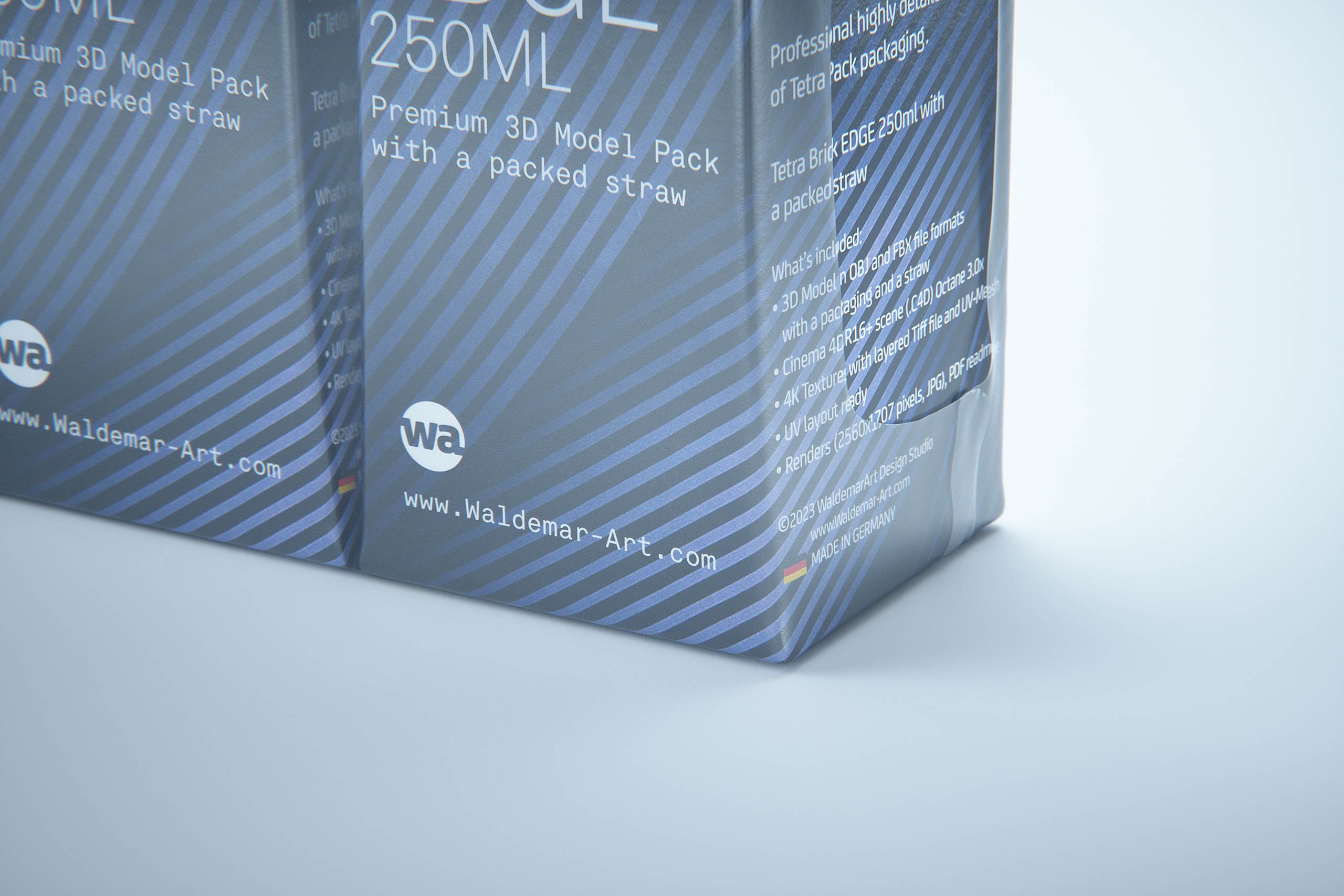 Premium 3D Model of 3x250ml Tetra Brik Edge Cartons in Shrink Film Wrap