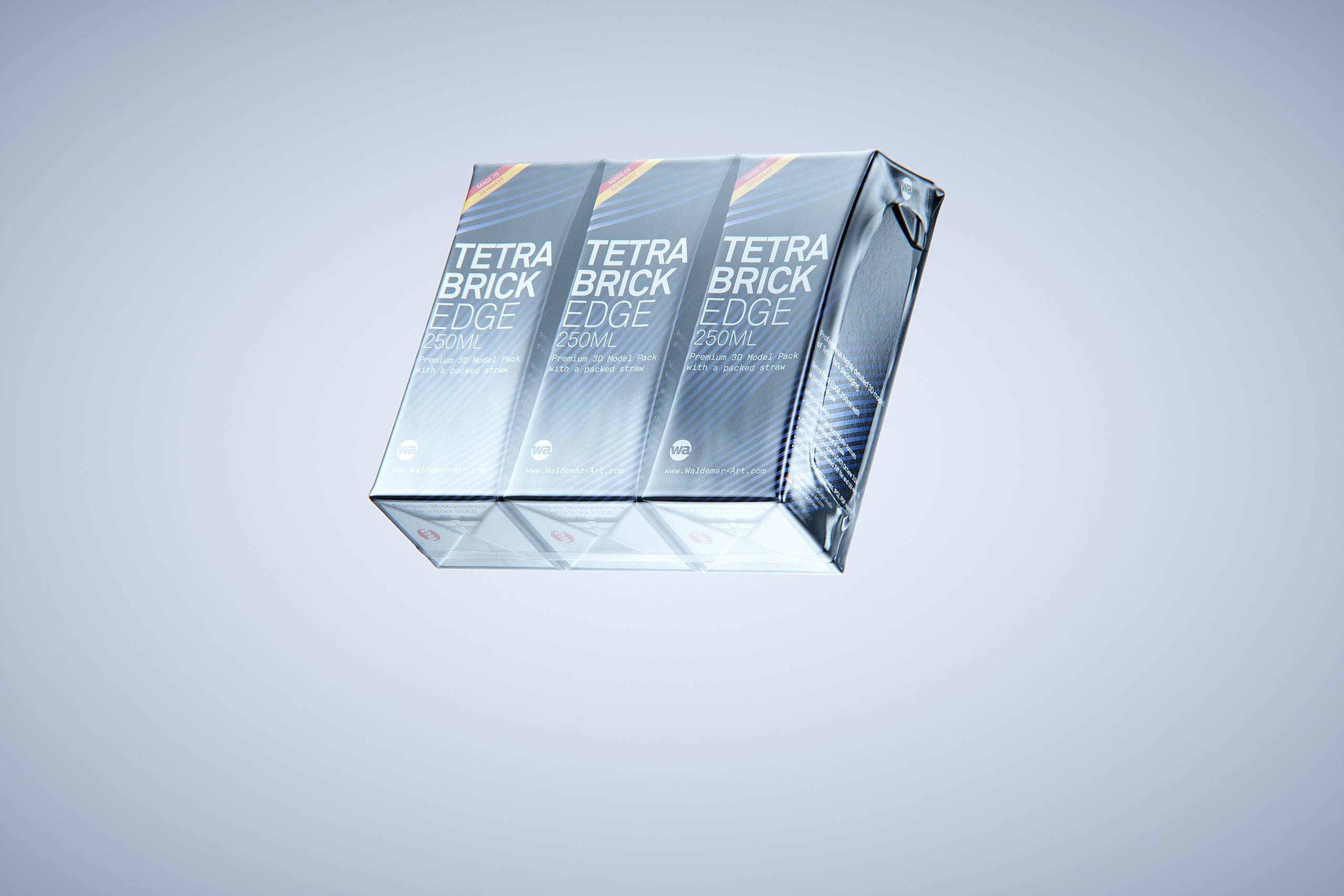 Premium 3D Model of 3x250ml Tetra Brik Edge Cartons in Shrink Film Wrap