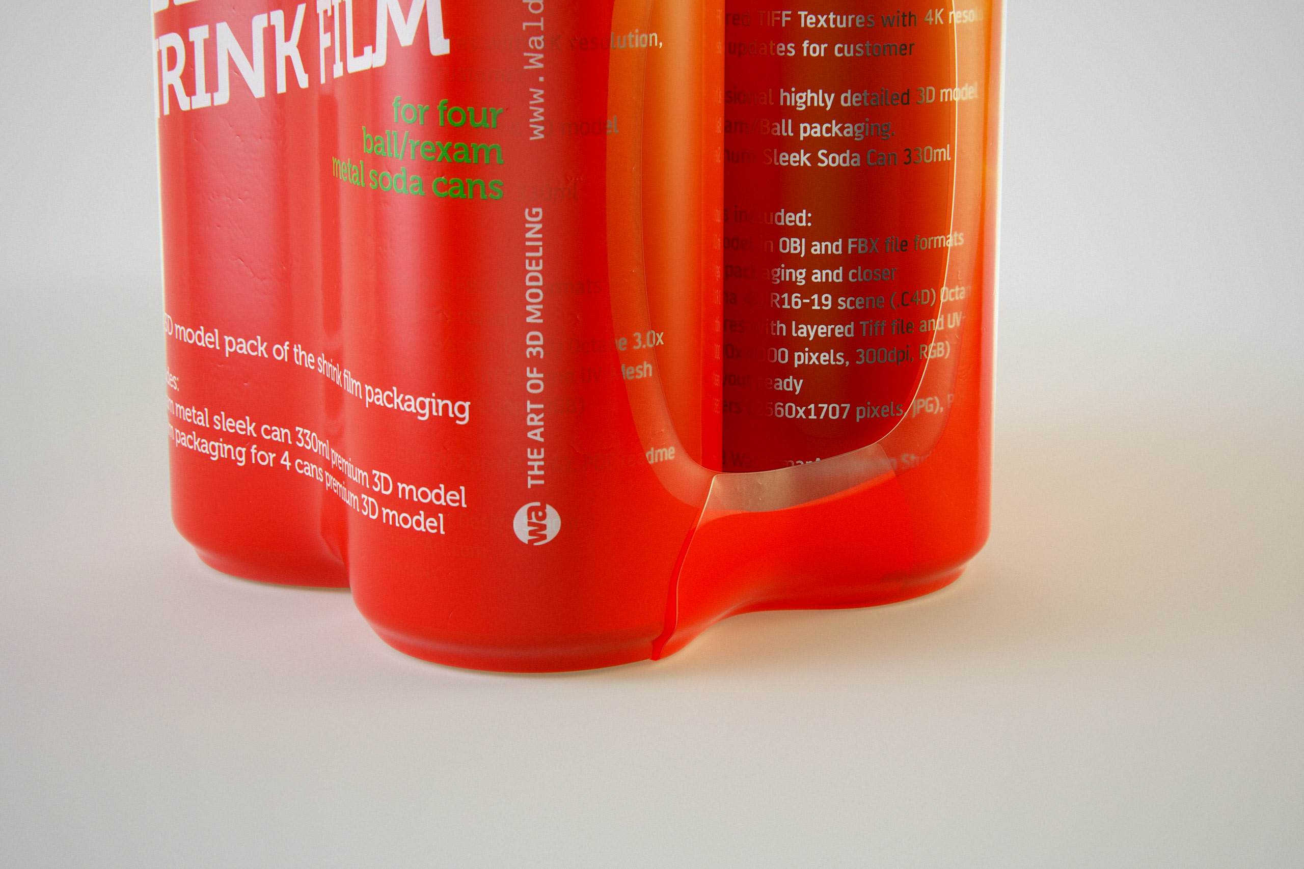 Premium packaging 3D Model of 4x330ml Sleek Soda Cans in Smooth Shrink Film Wrap