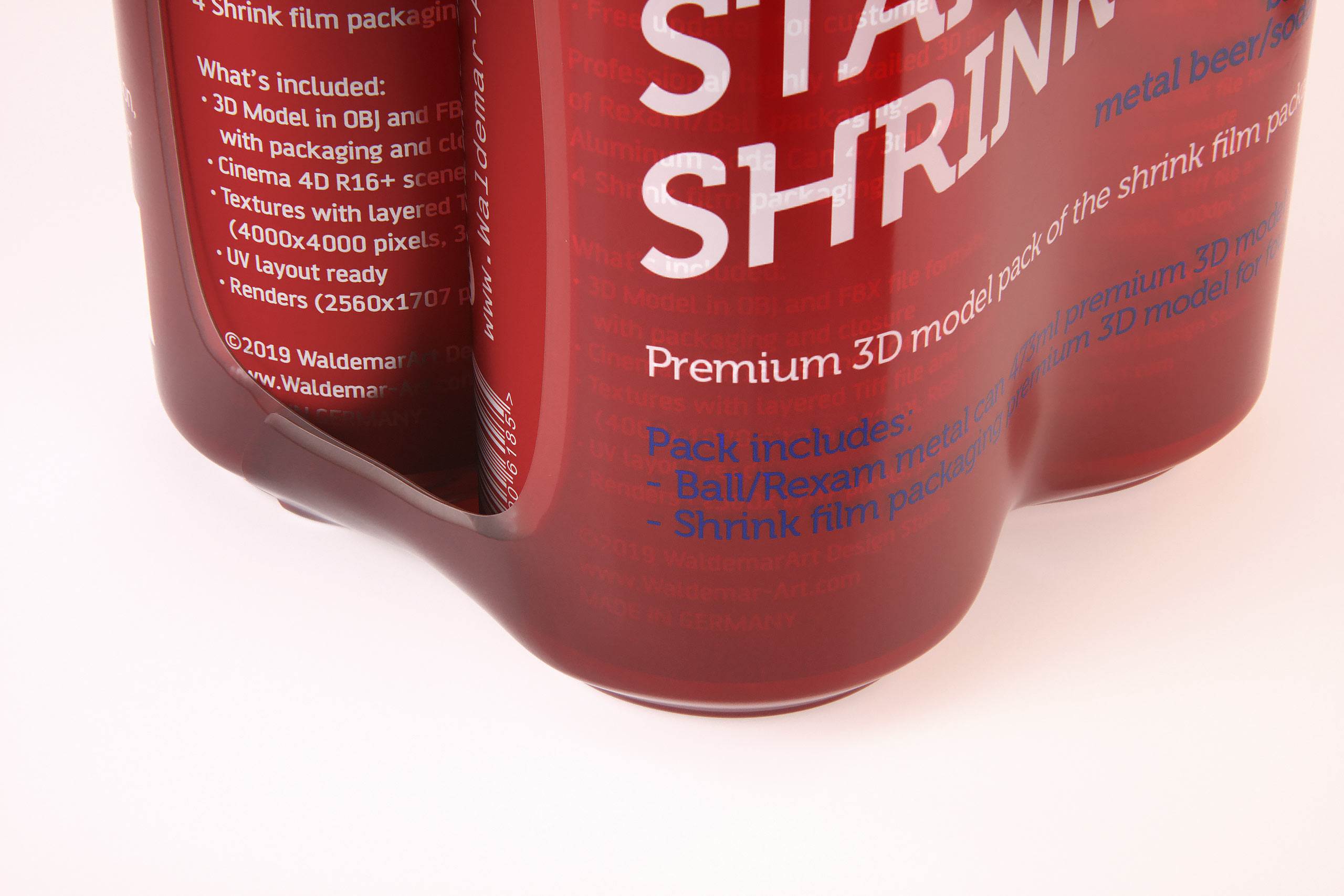 Premium packaging 3D Model of 4x473ml Standard Soda Cans in Shrink Film Wrap
