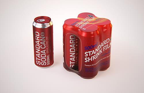 Shrink-Wrapped 4-Pack of 500ml Beverage Cans (Wrinkled Film)