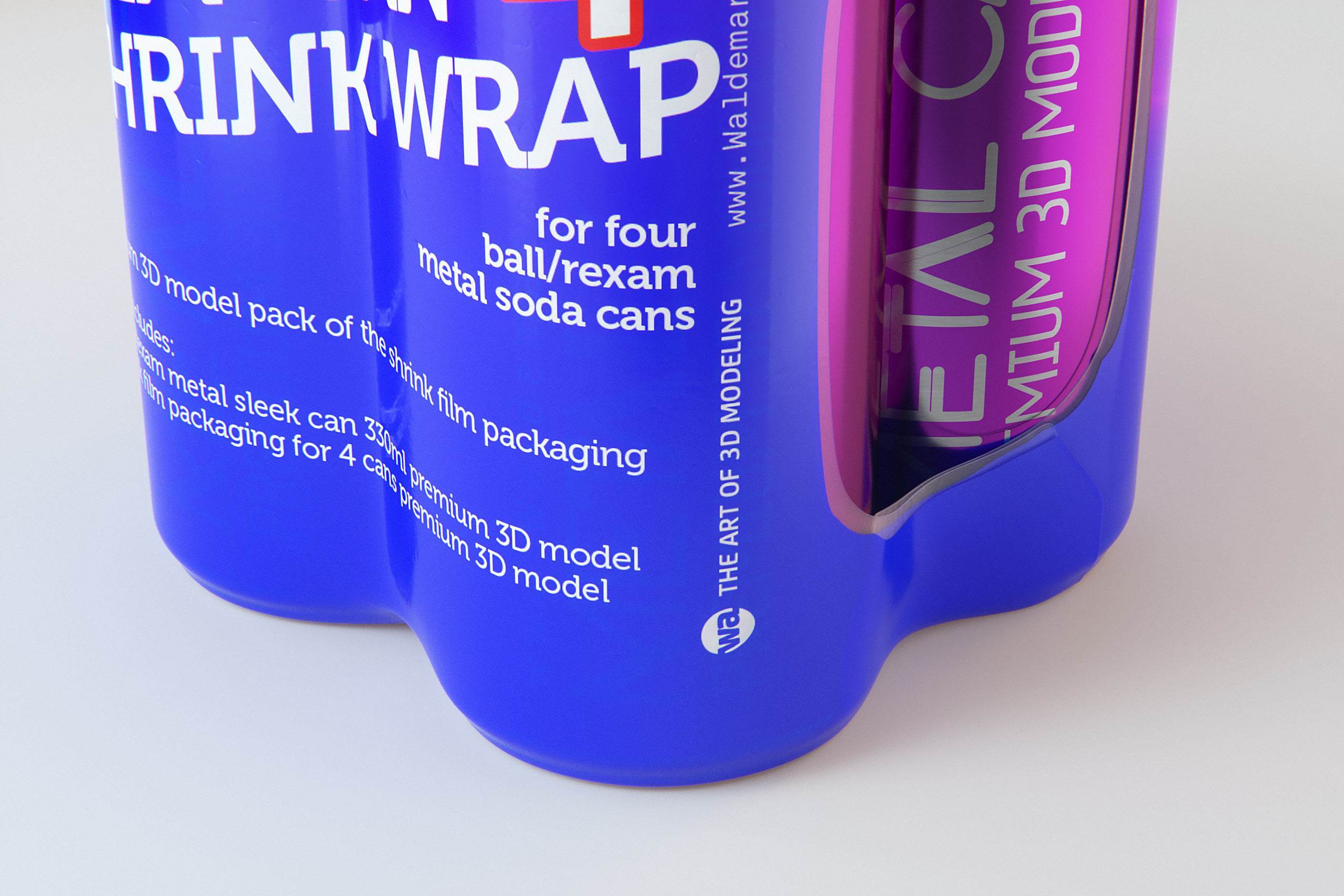 Premium Packaging 3D Model of 4x250ml Slim Soda Cans in Shrink Film Wrap