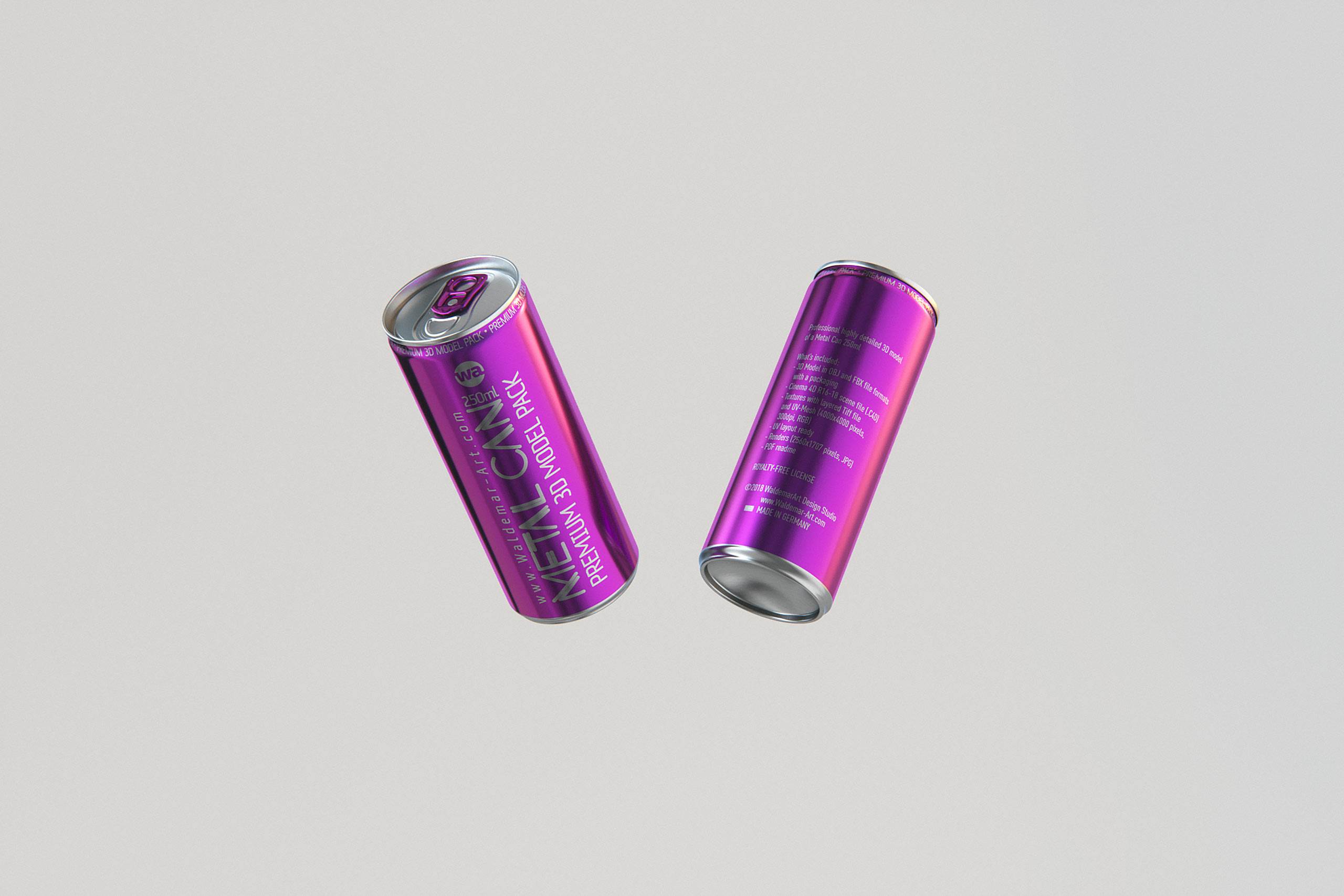 Premium Packaging 3D Model of 4x250ml Slim Soda Cans in Shrink Film Wrap