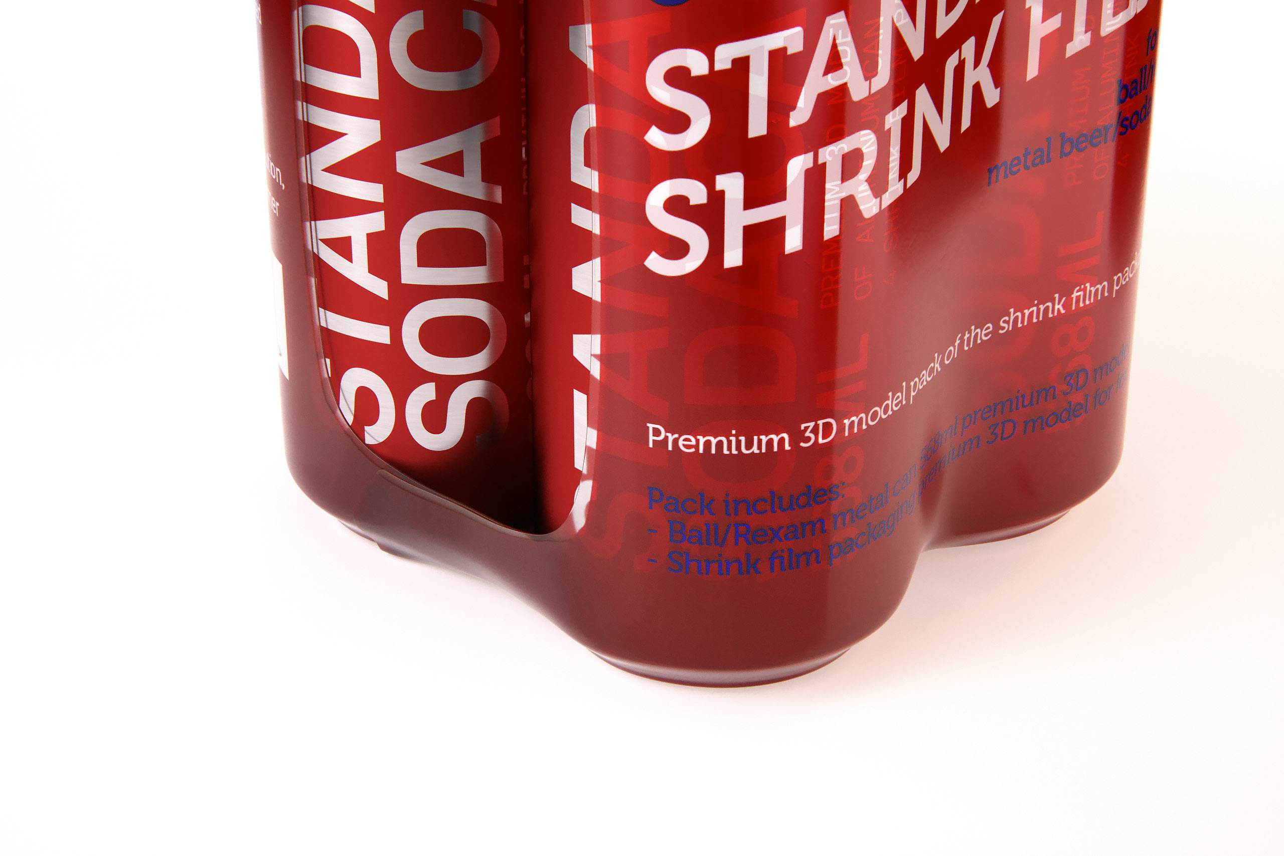 Premium packaging 3D Model of 4x568ml Standard Beer/Soda Cans in Shrink Film Wrap