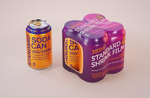 Shrink-Wrapped 4-Pack of 350ml / 355ml Beverage Cans