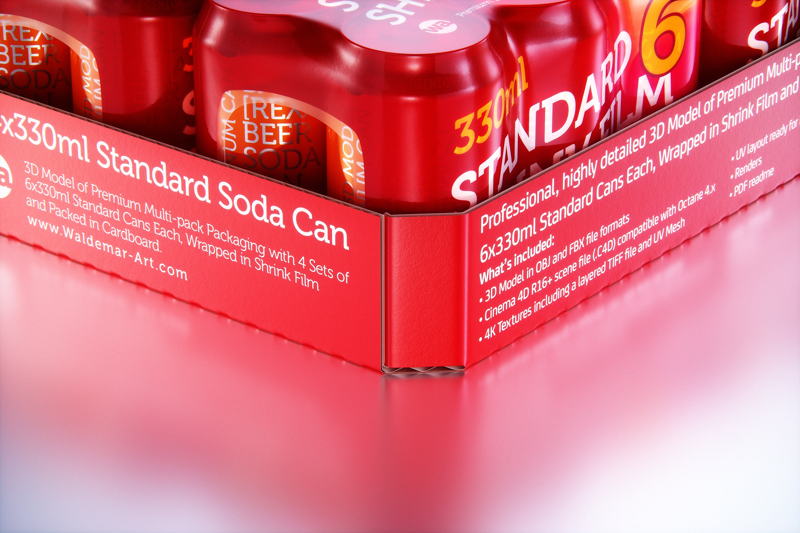 4 Sets of 6x330ml Standard Cans Each, Wrapped in Shrink Film and Packed in Cardboard Multi-pack Packaging 3D model pack