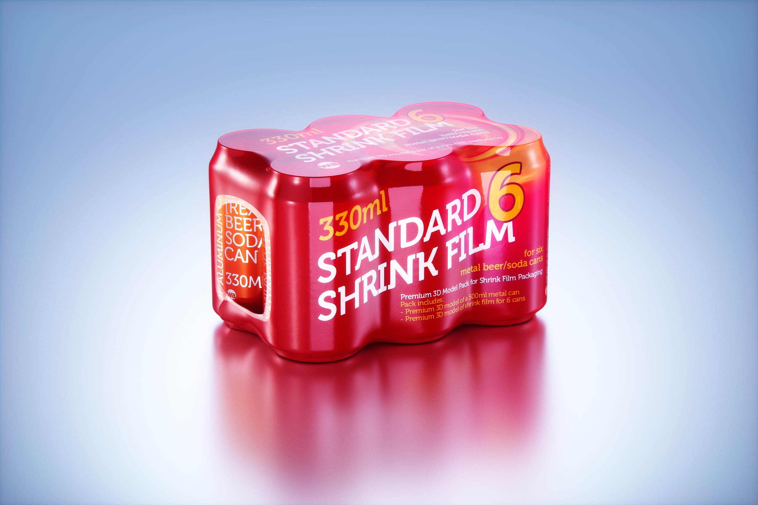 4 Sets of 6x330ml Standard Cans Each, Wrapped in Shrink Film and Packed in Cardboard Multi-pack Packaging 3D model pack